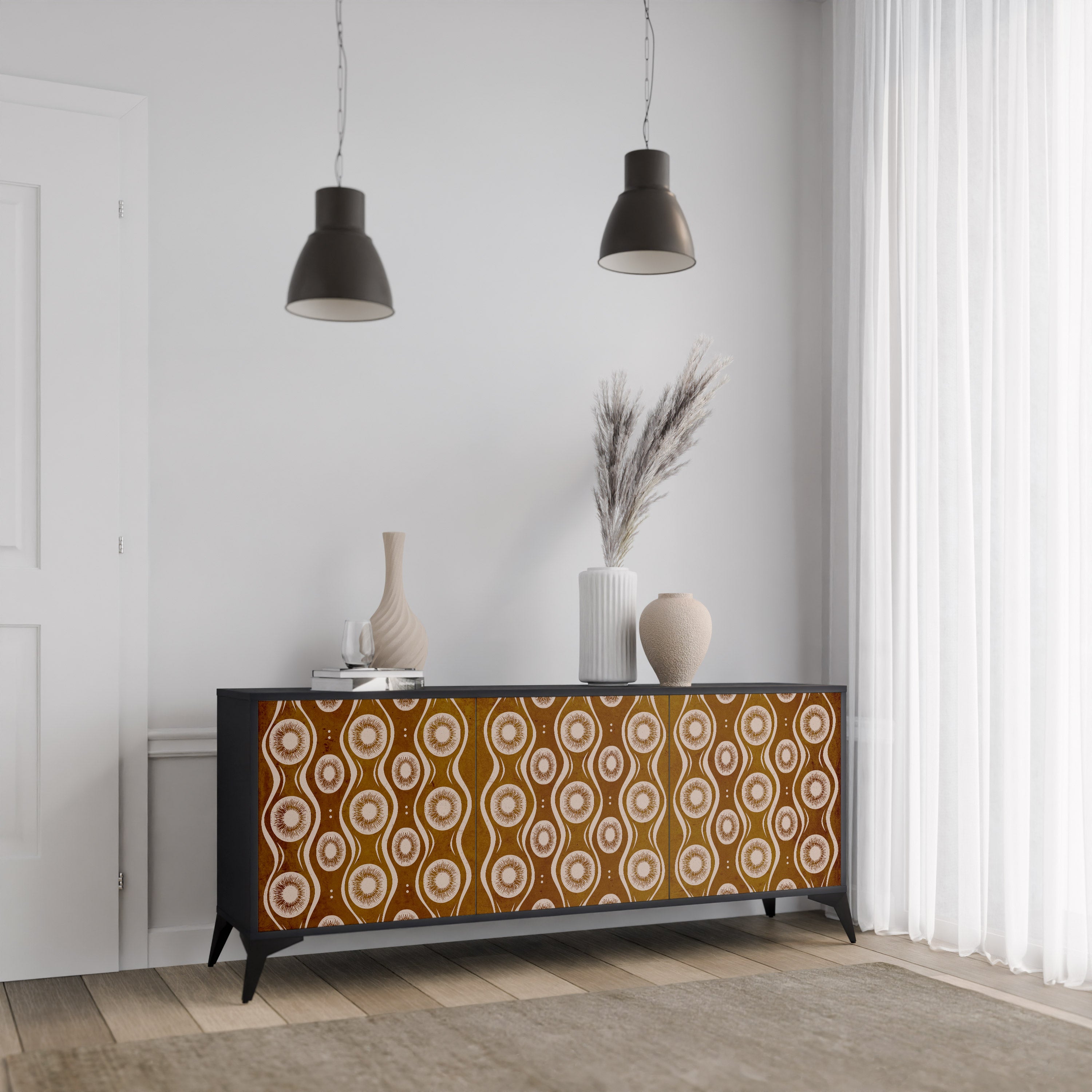 BROWN EYES 3-Door Sideboard in Black Finish