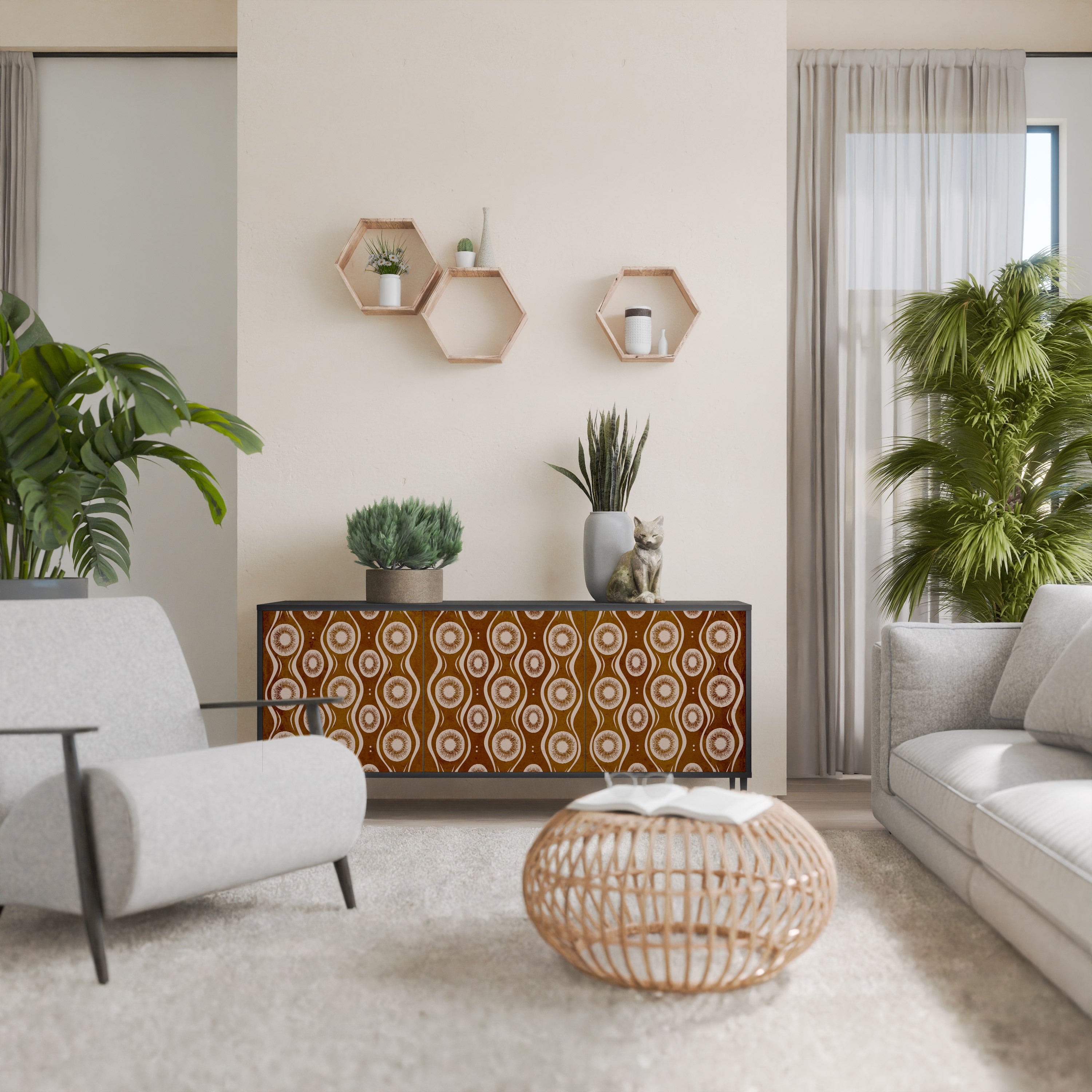 BROWN EYES 3-Door Sideboard in Black Finish