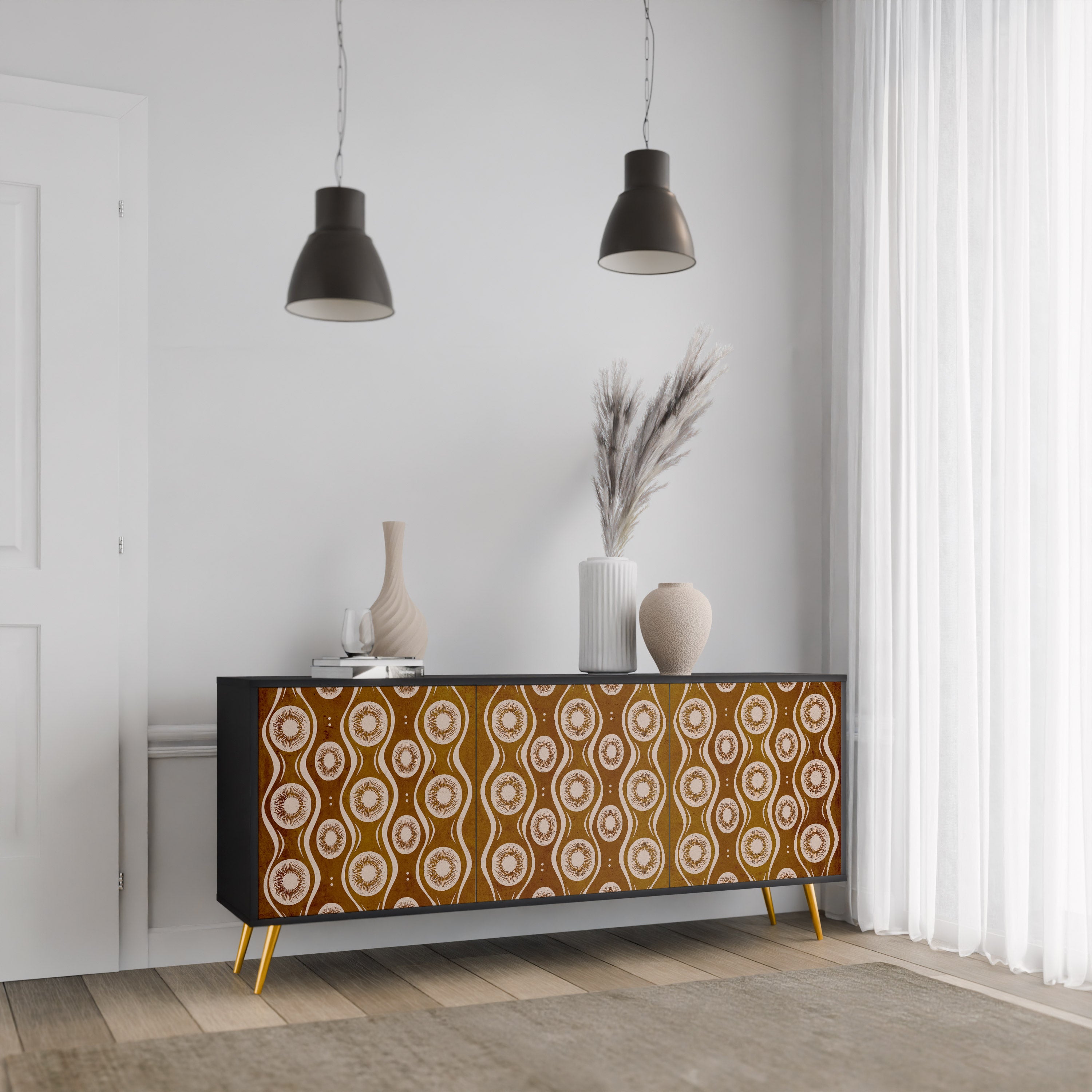 BROWN EYES 3-Door Sideboard in Black Finish