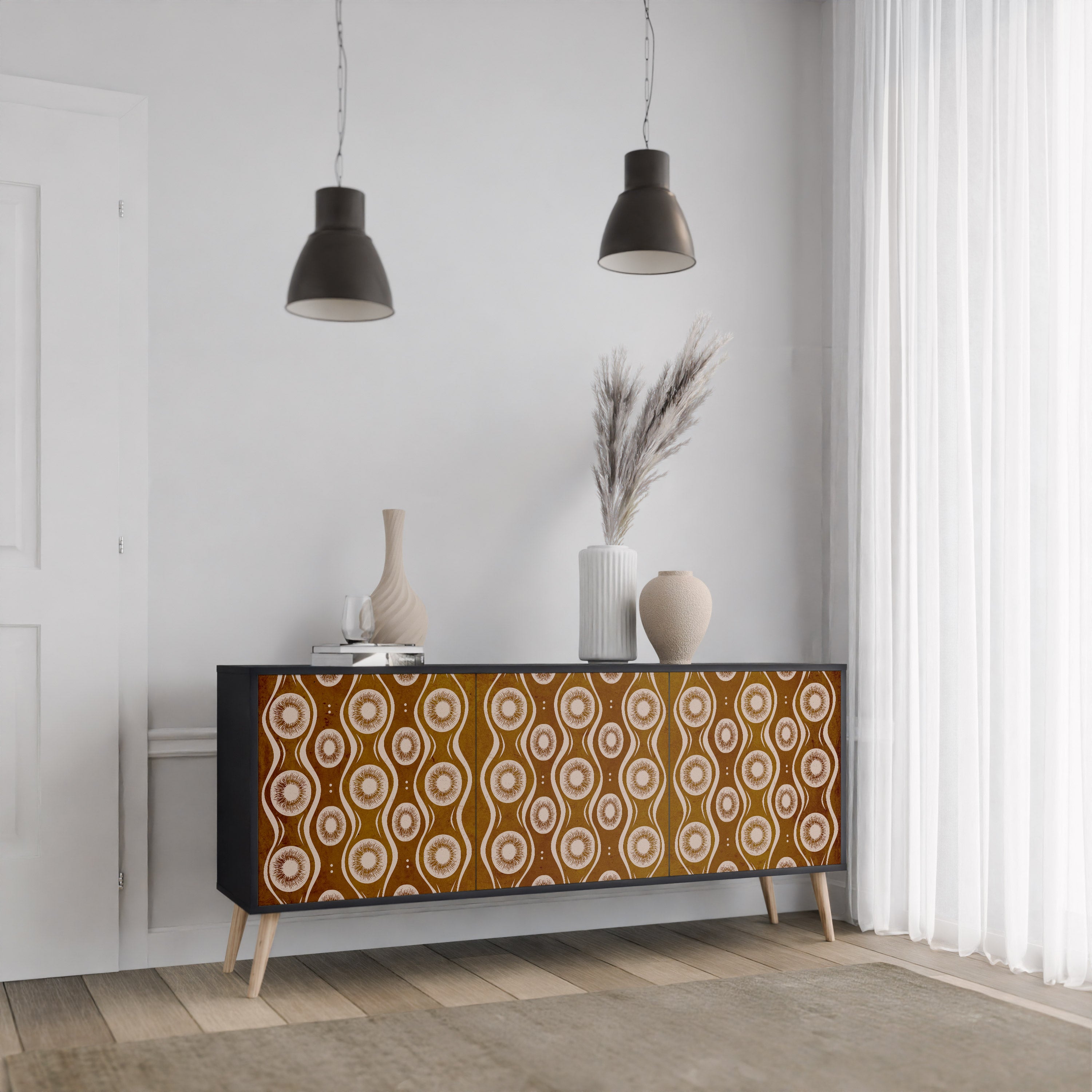BROWN EYES 3-Door Sideboard in Black Finish