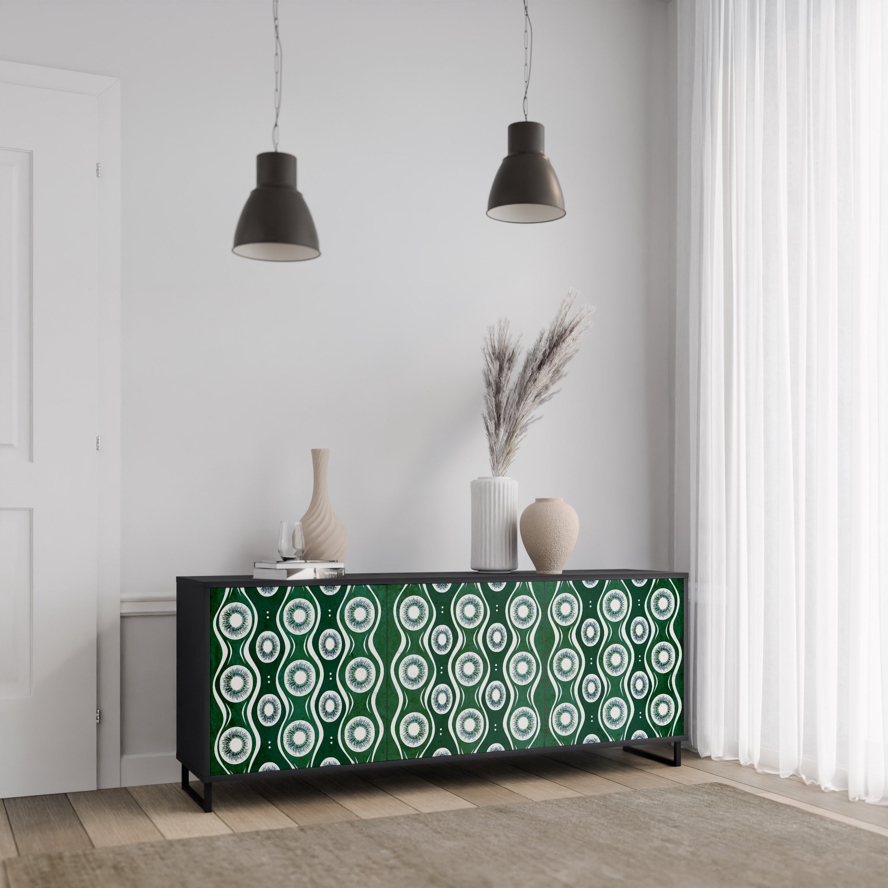 GREEN EYES 3-Door Sideboard in Black Finish