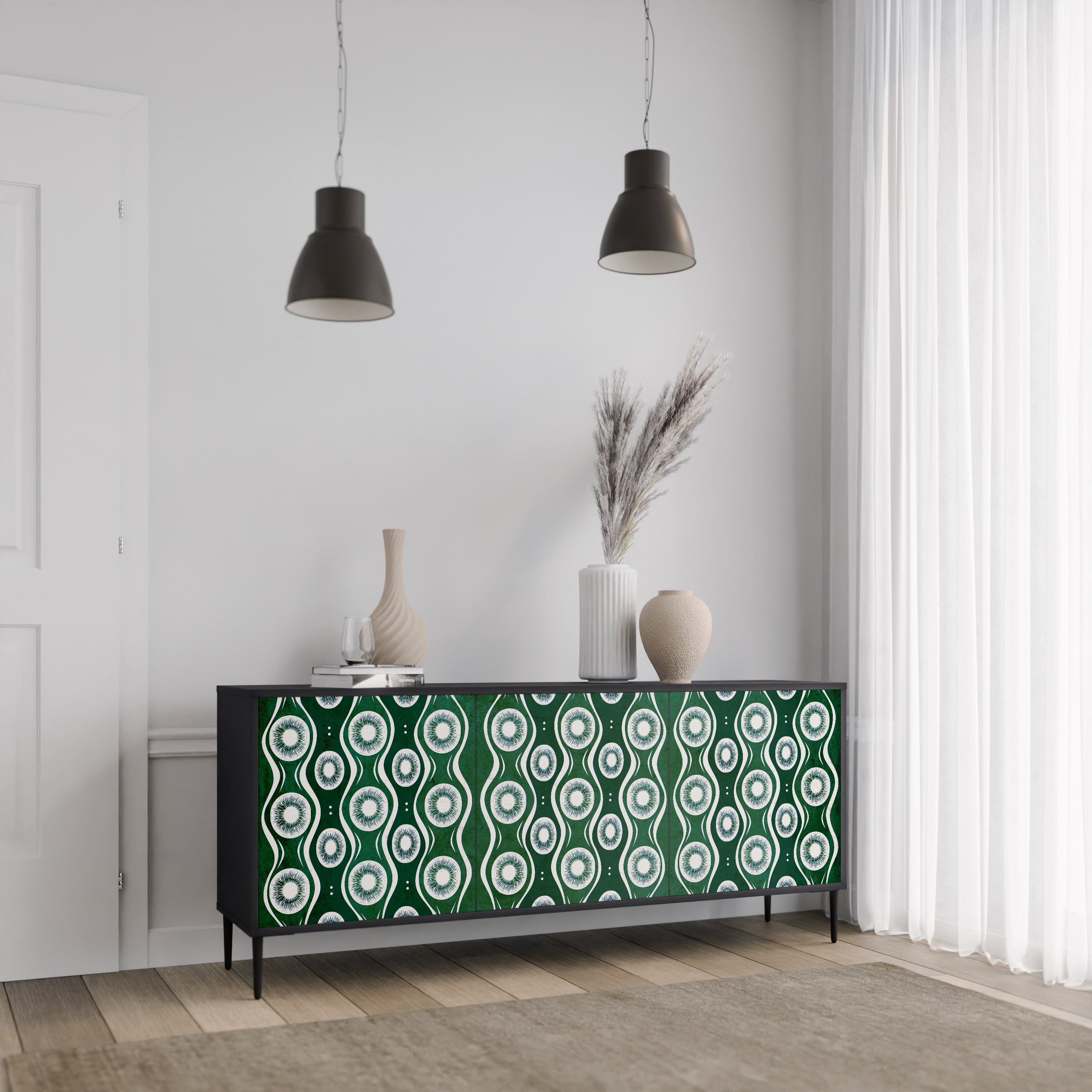 GREEN EYES 3-Door Sideboard in Black Finish