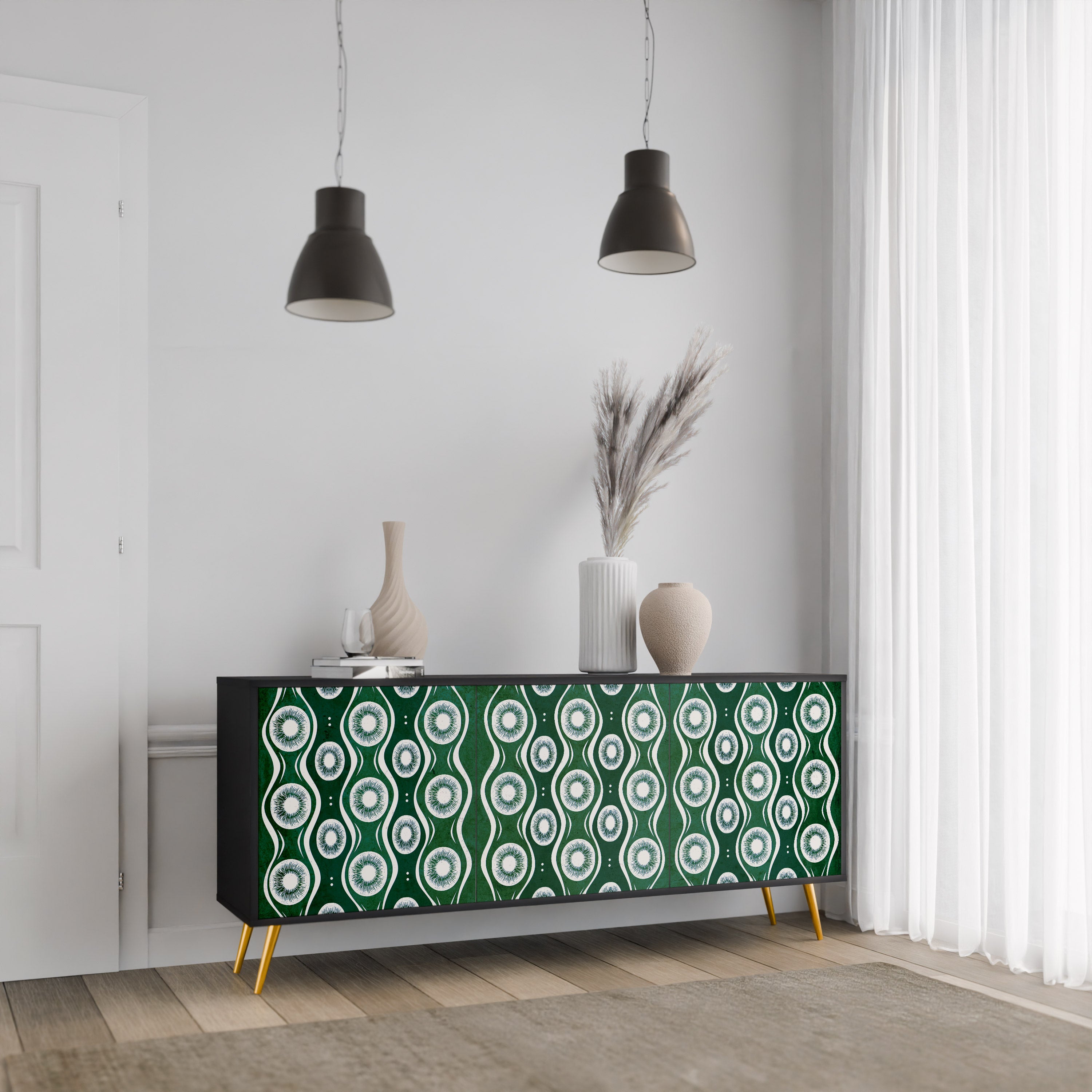GREEN EYES 3-Door Sideboard in Black Finish