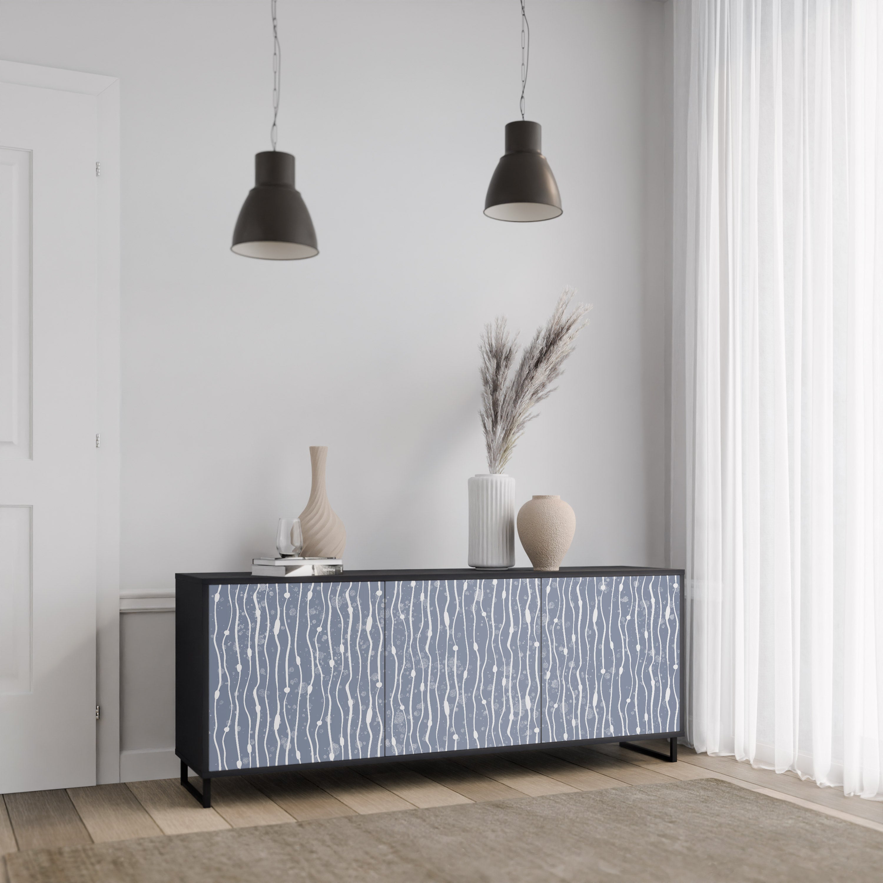 GRAPHITE RAIN 3-Door Sideboard in Black Finish