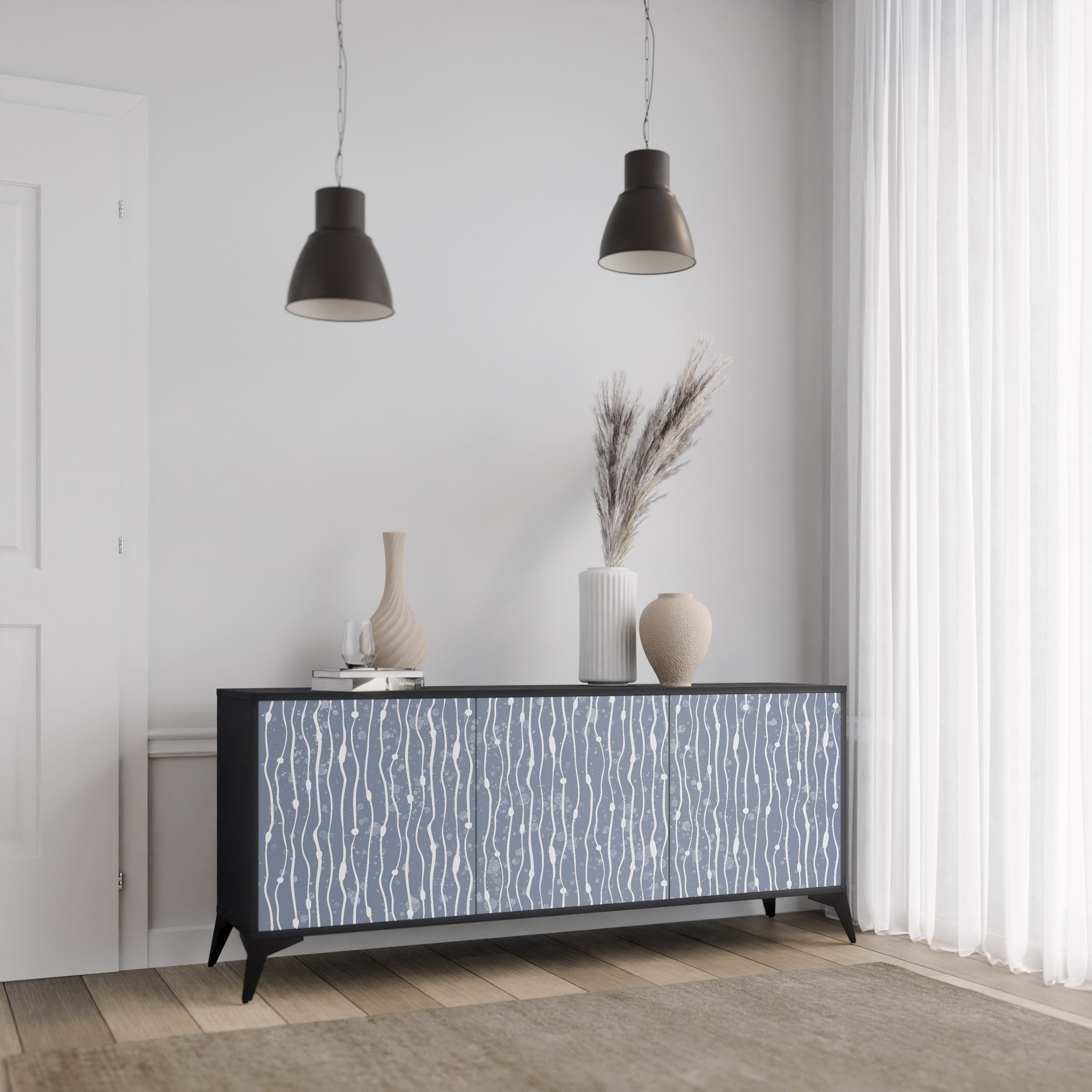 GRAPHITE RAIN 3-Door Sideboard in Black Finish