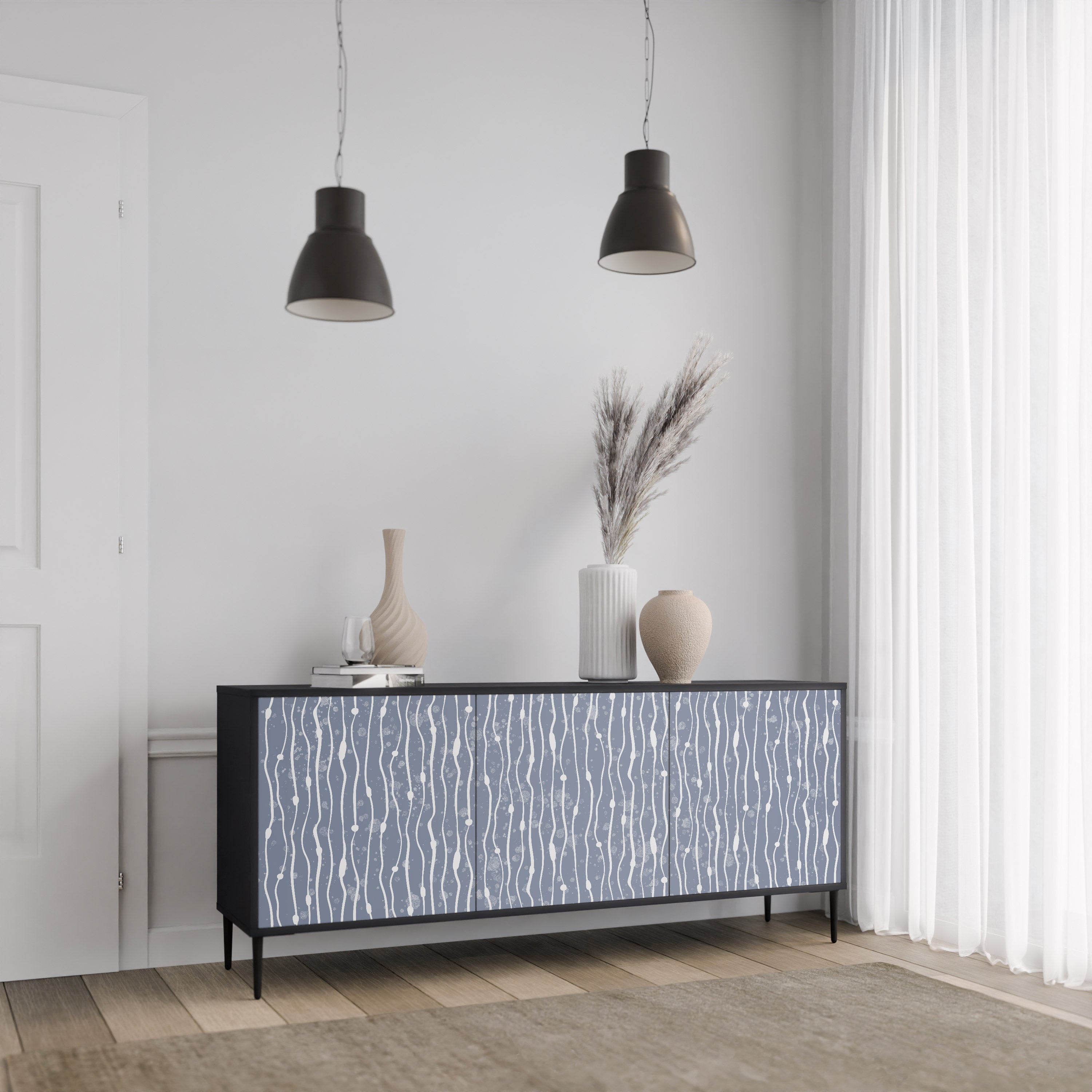 GRAPHITE RAIN 3-Door Sideboard in Black Finish