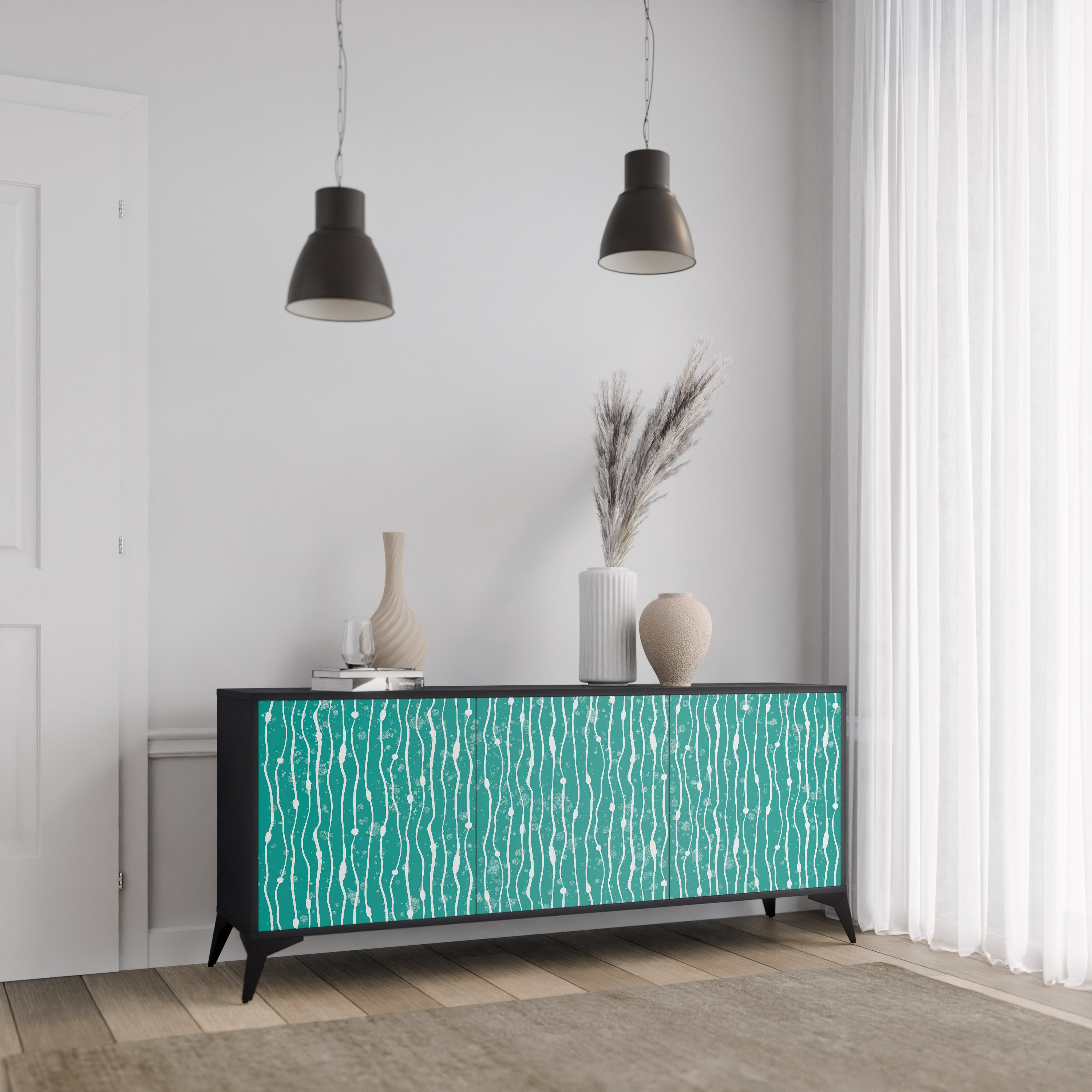 TURQUOISE RAIN 3-Door Sideboard in Black Finish