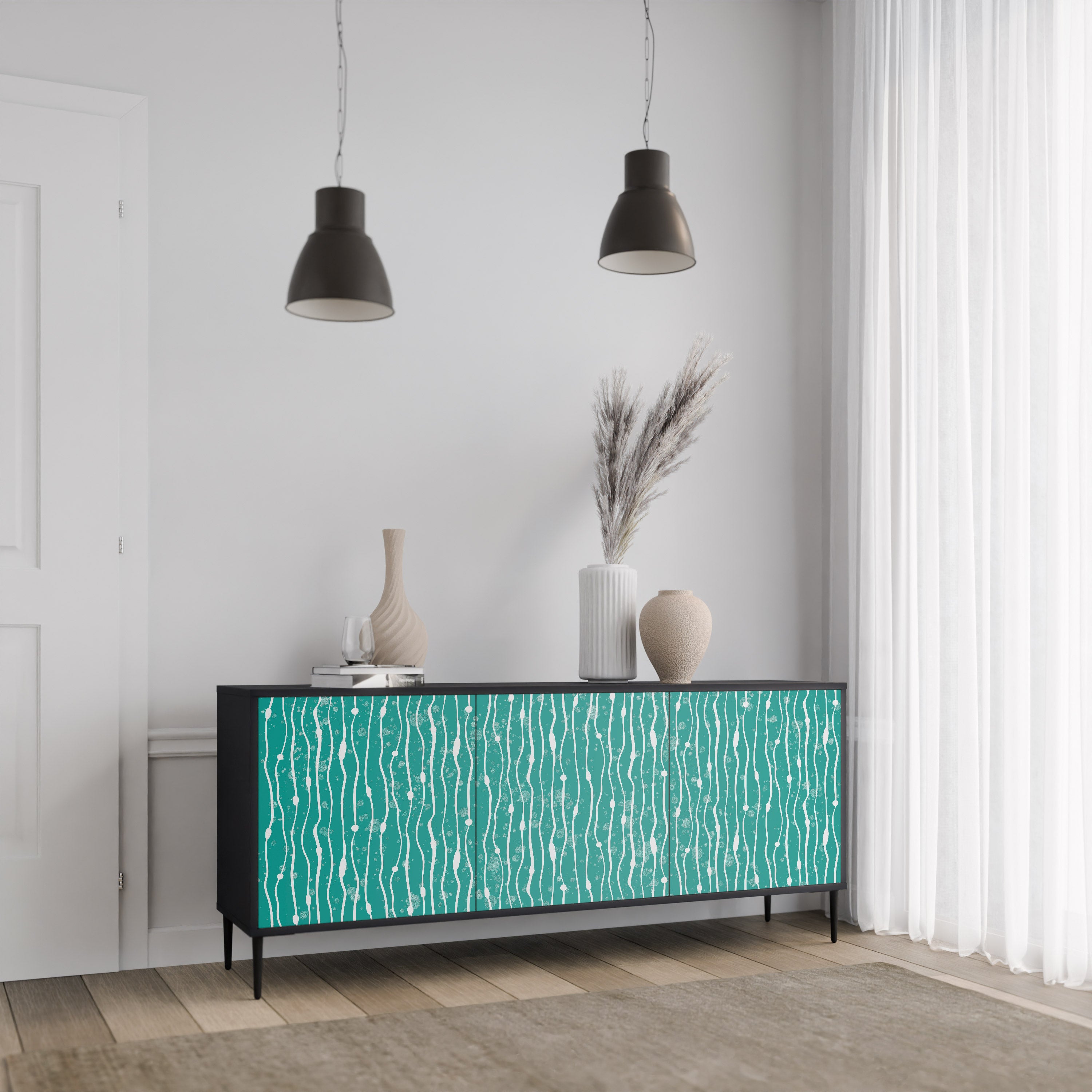 TURQUOISE RAIN 3-Door Sideboard in Black Finish