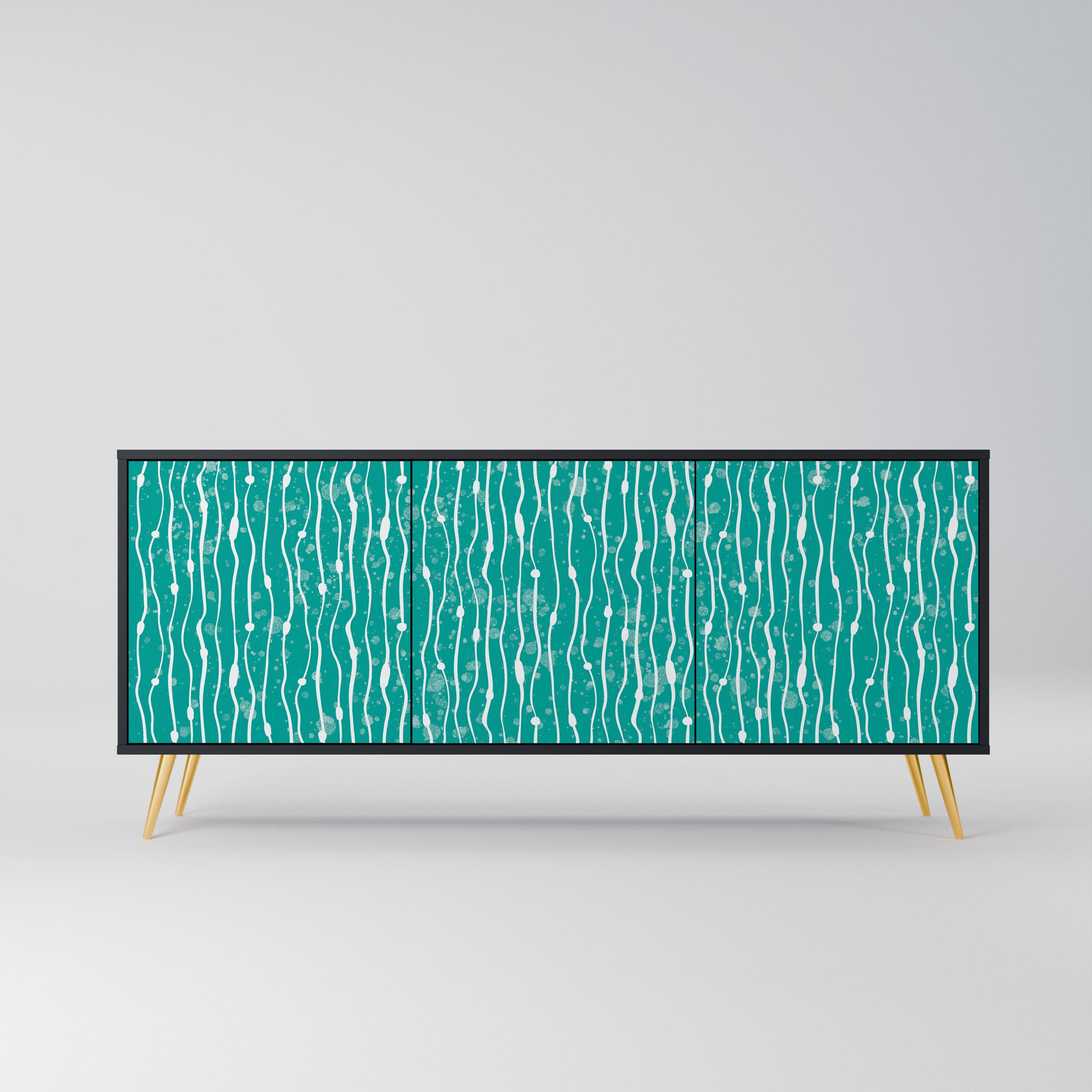 TURQUOISE RAIN 3-Door Sideboard in Black Finish