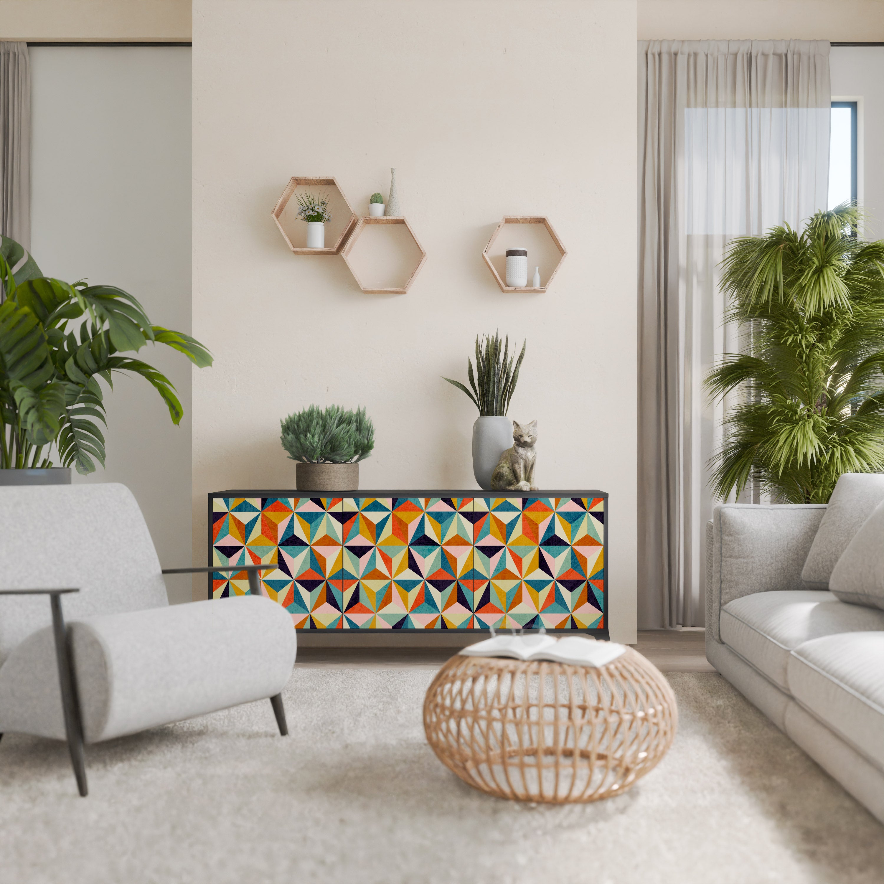Aparador de 3 puertas TESSELATE TREASURES en acabado negro
