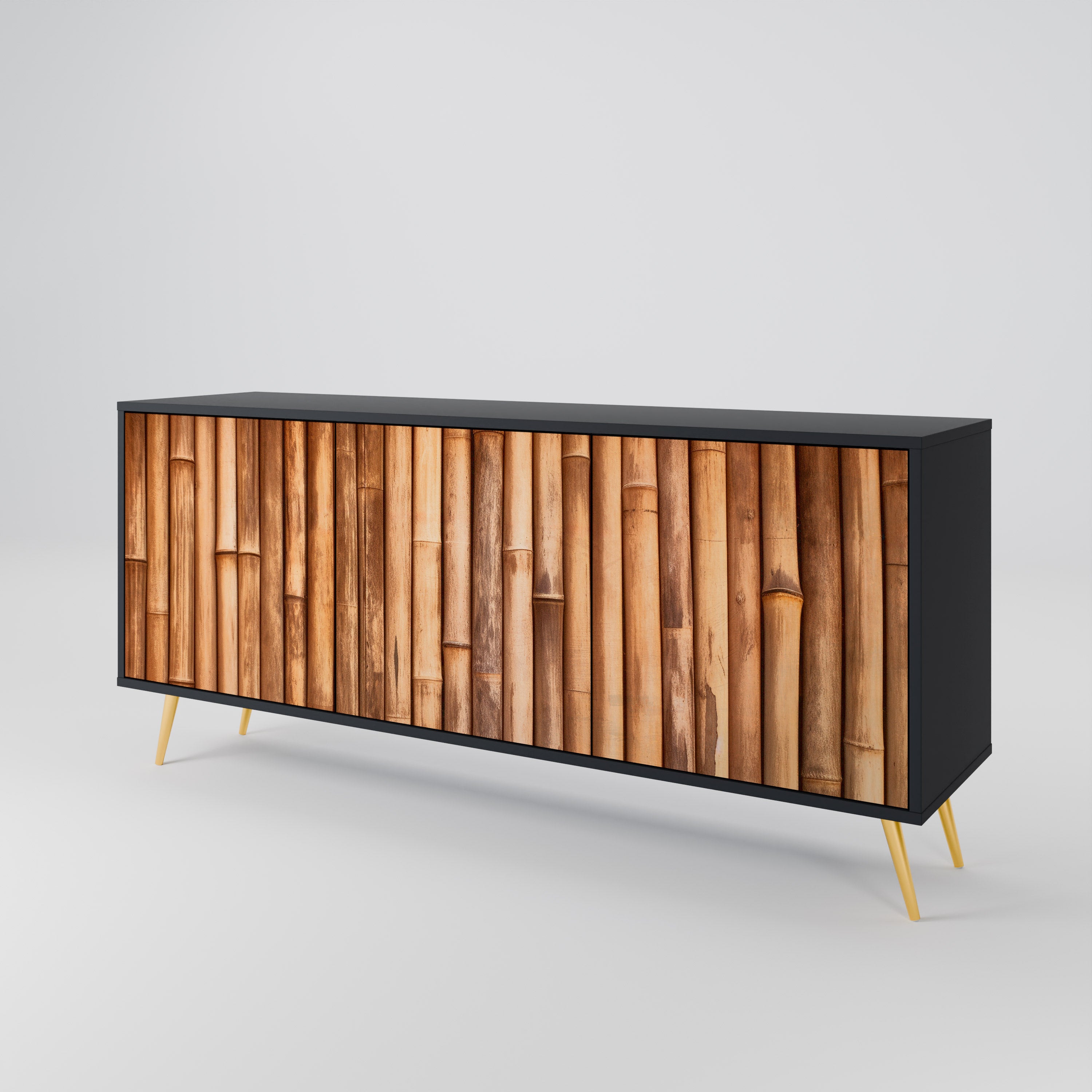 Aparador de 3 puertas de madera natural con acabado negro