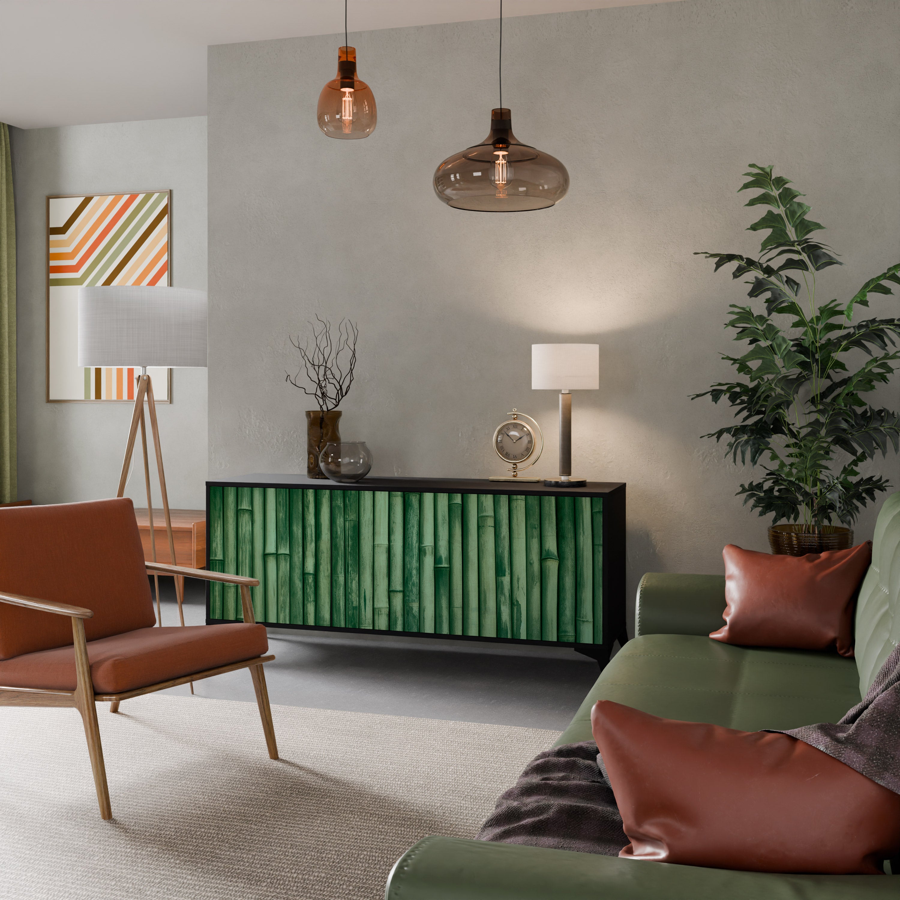 Aparador de 3 puertas NATURAL GREEN con acabado negro