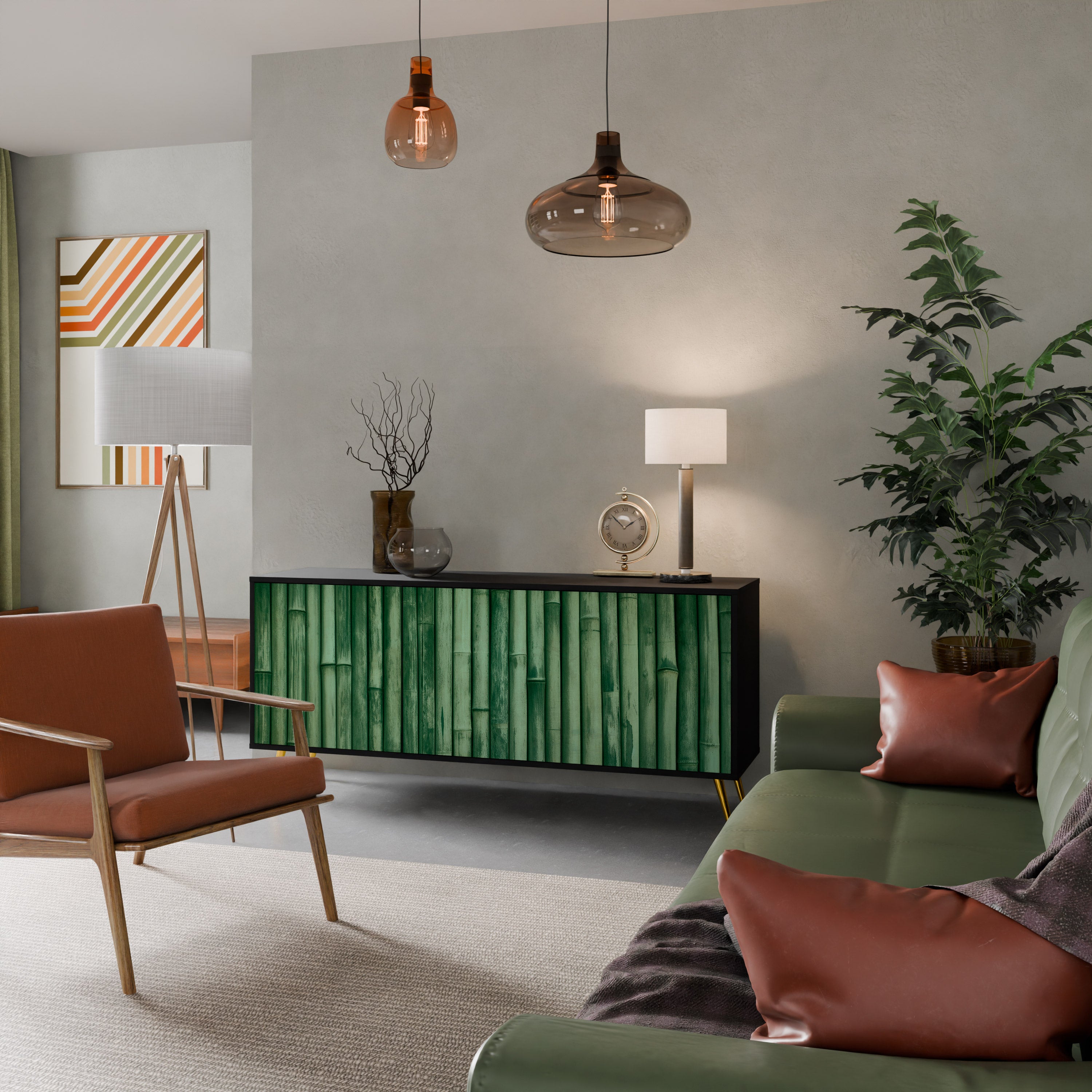 Aparador de 3 puertas NATURAL GREEN con acabado negro