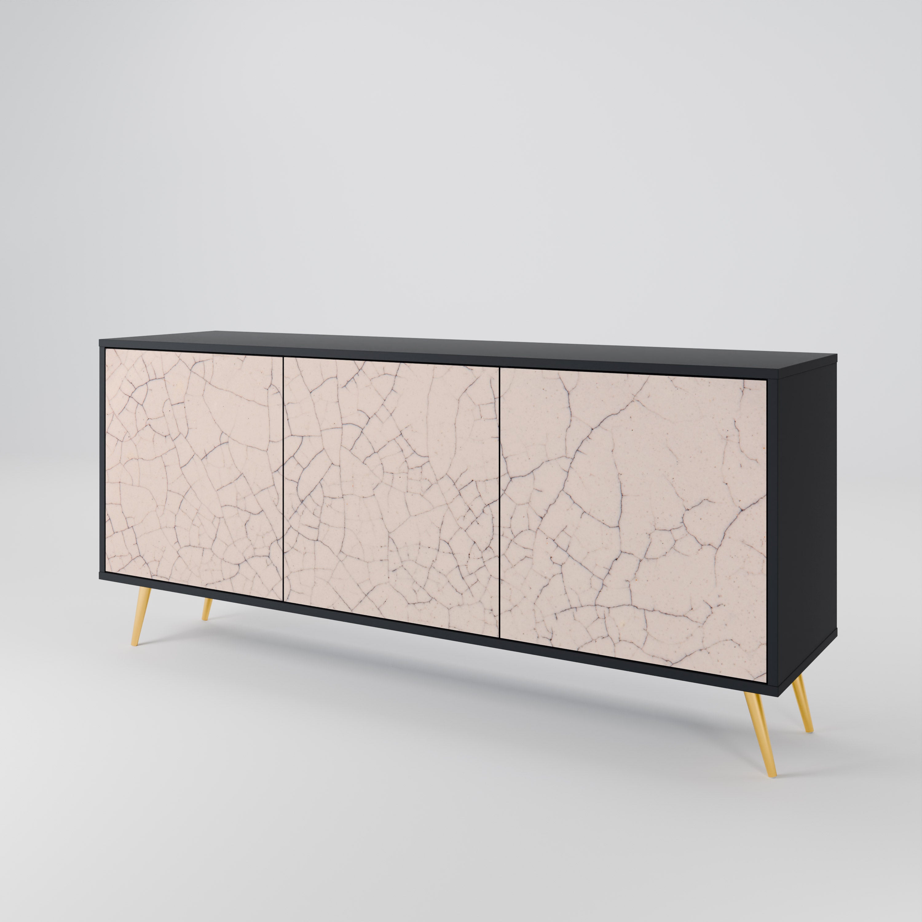 Aparador de 3 puertas con textura cerámica en acabado negro