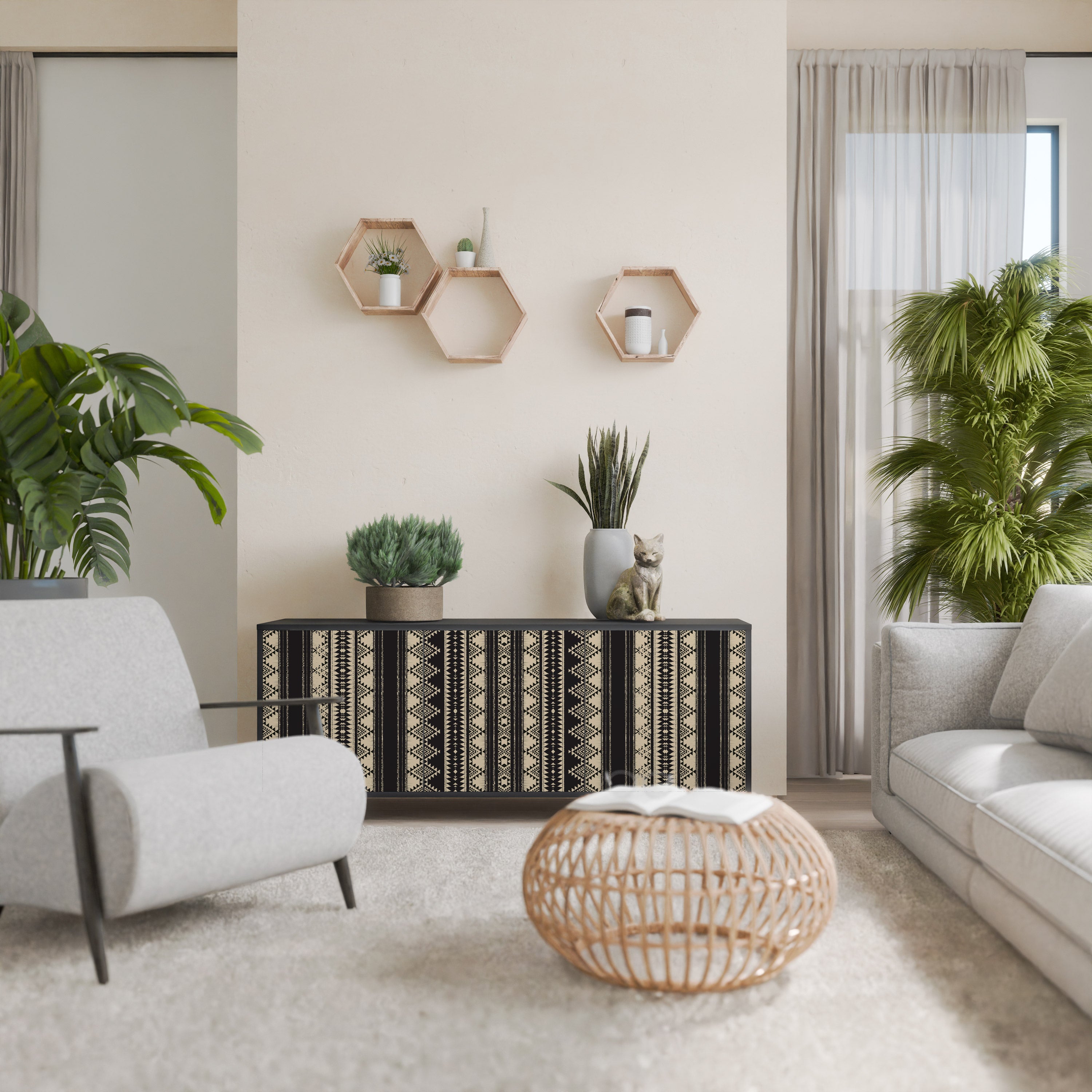 Aparador AZTEC de 3 puertas con acabado negro