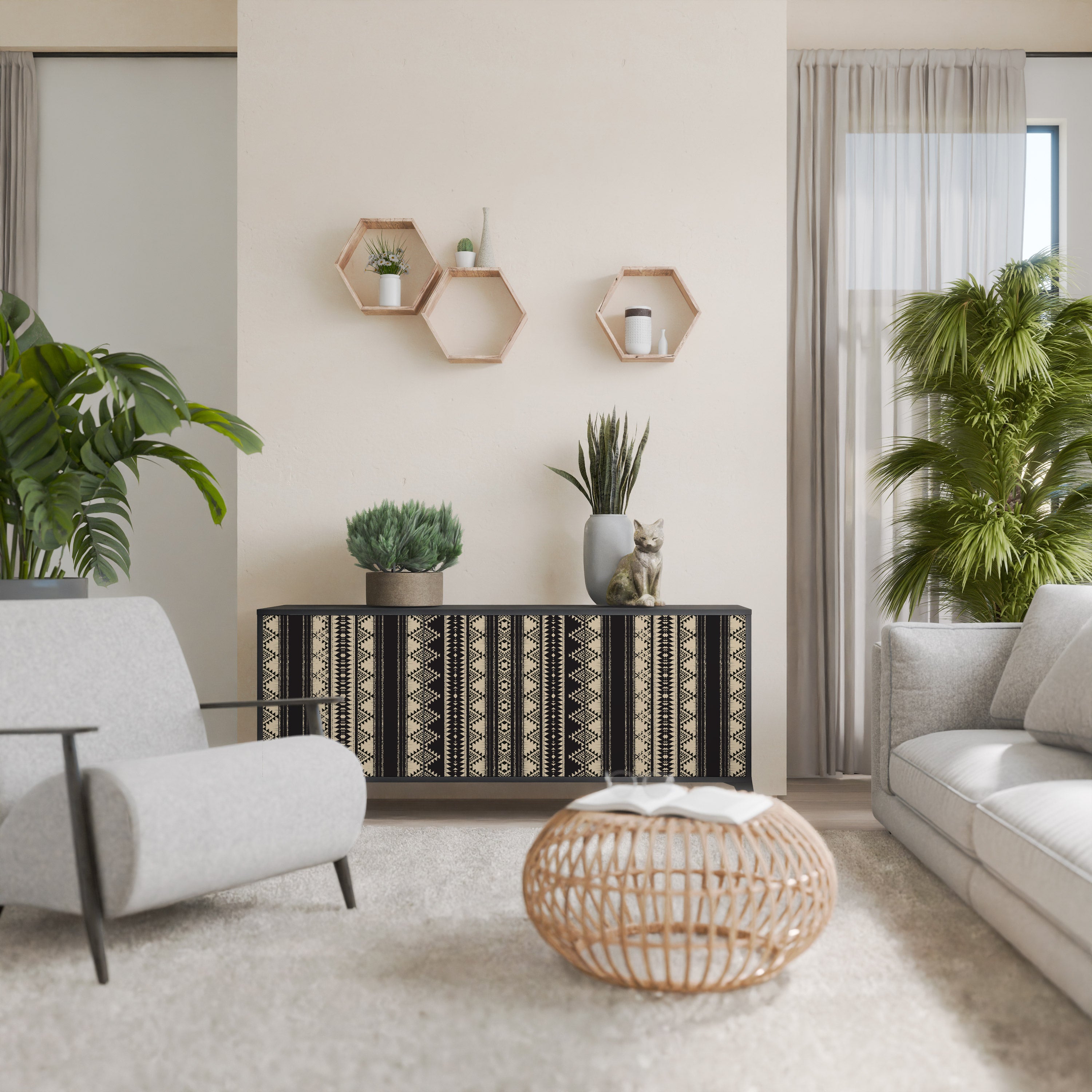 Aparador AZTEC de 3 puertas con acabado negro