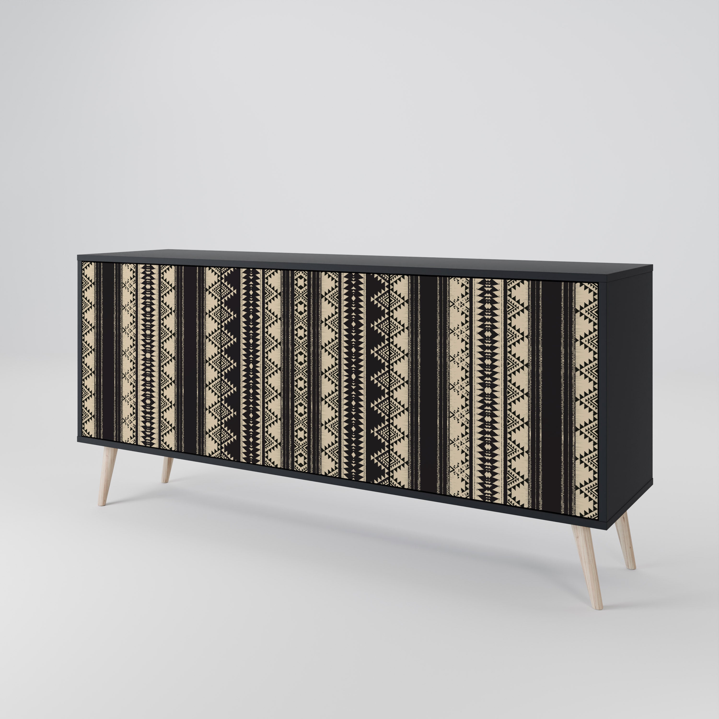 Aparador AZTEC de 3 puertas con acabado negro