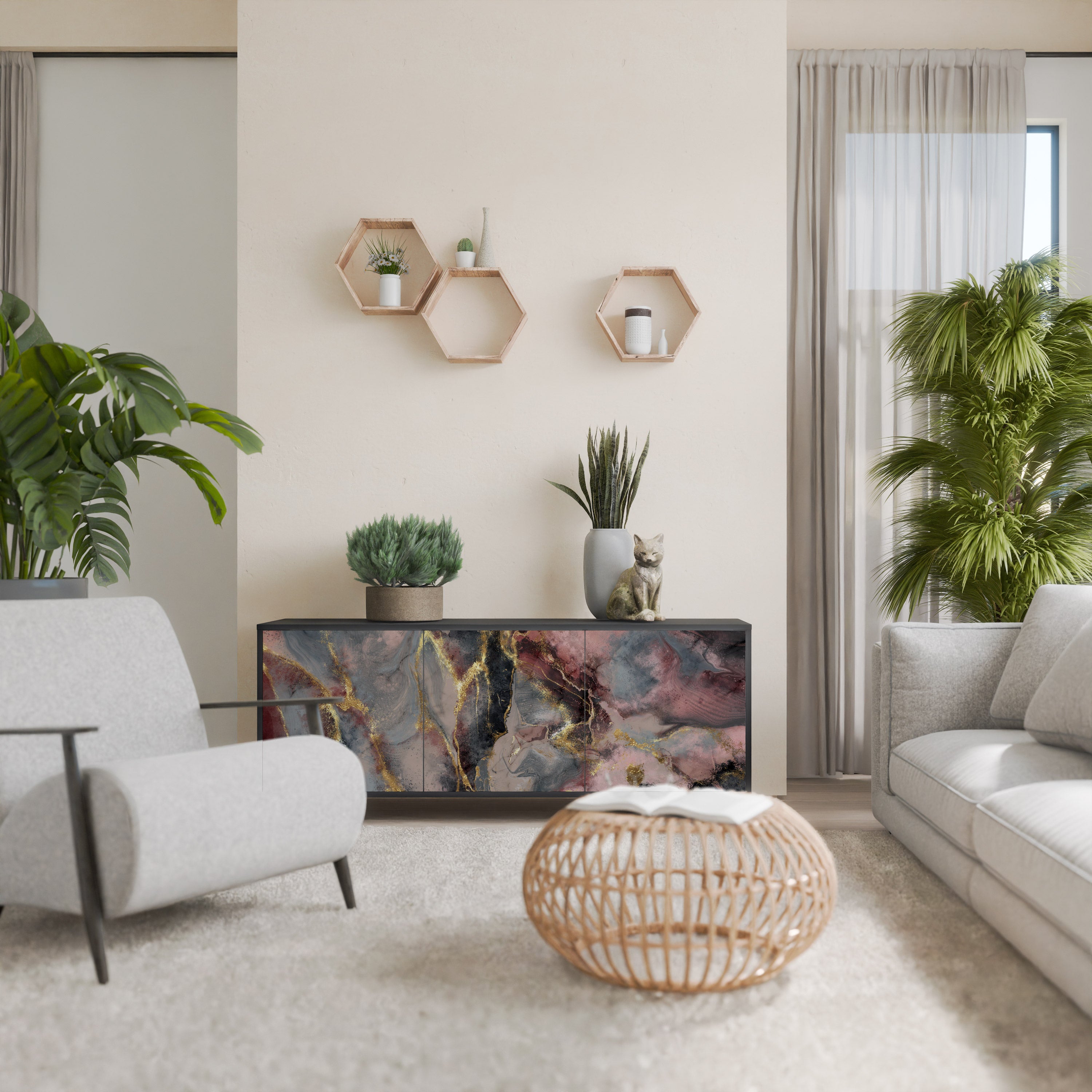 Aparador GOLDEN TIDES de 3 puertas con acabado negro