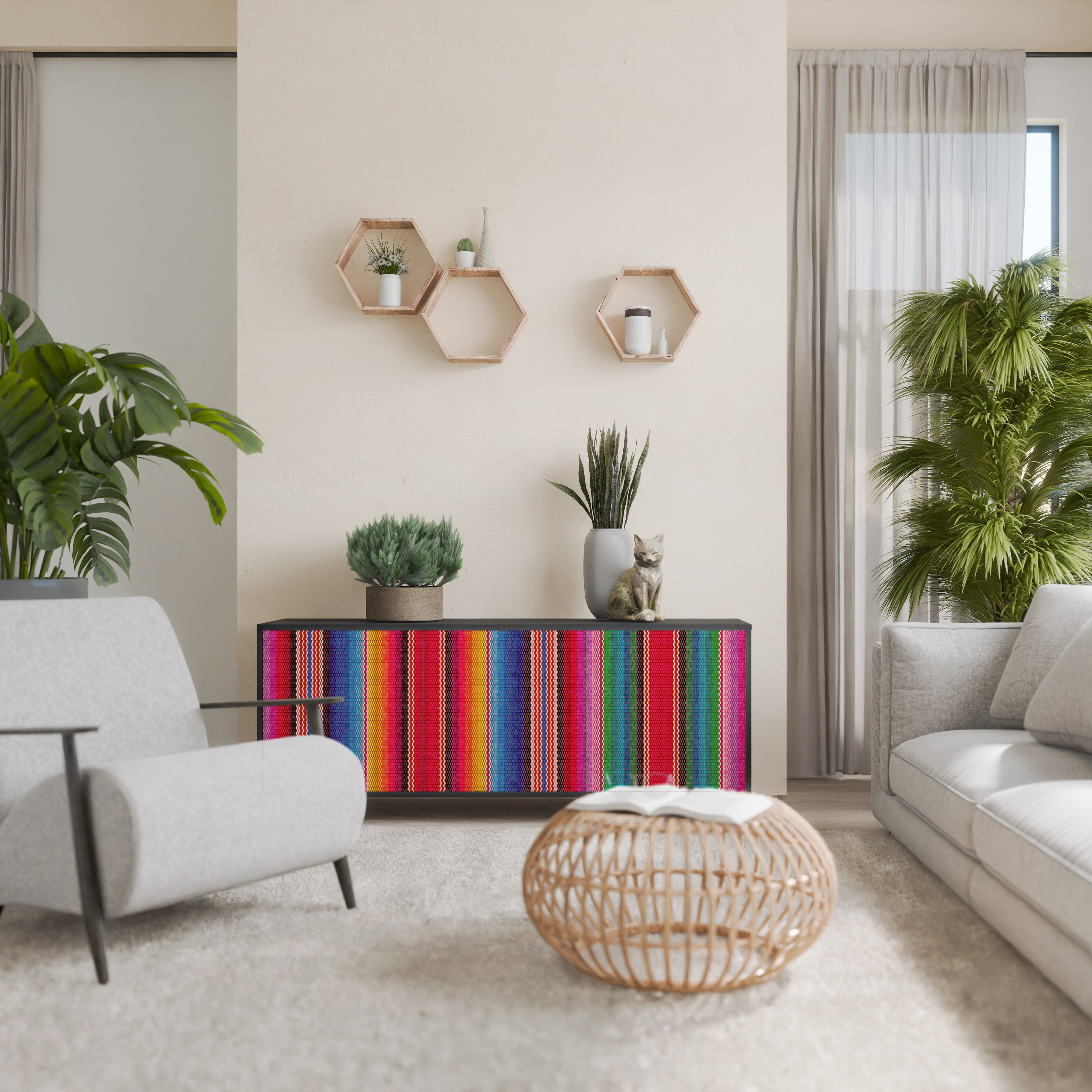 Aparador ÉTNICO MEXICANO de 3 puertas en acabado negro
