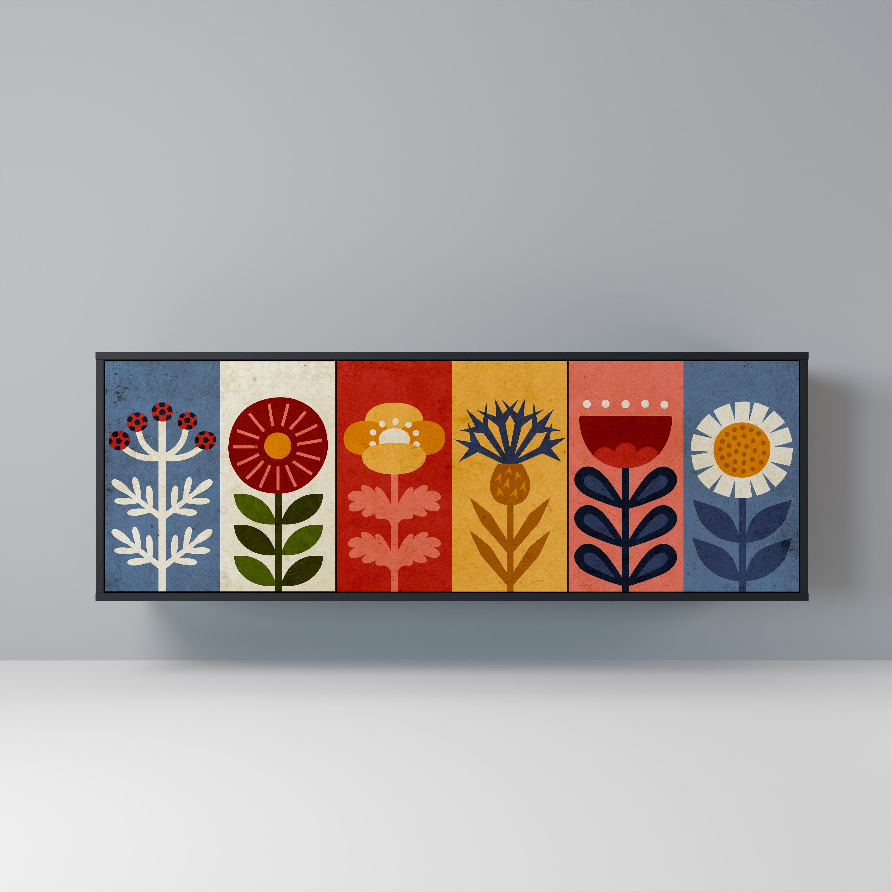 Aparador SCANDIC FLOWERET de 3 puertas con acabado negro