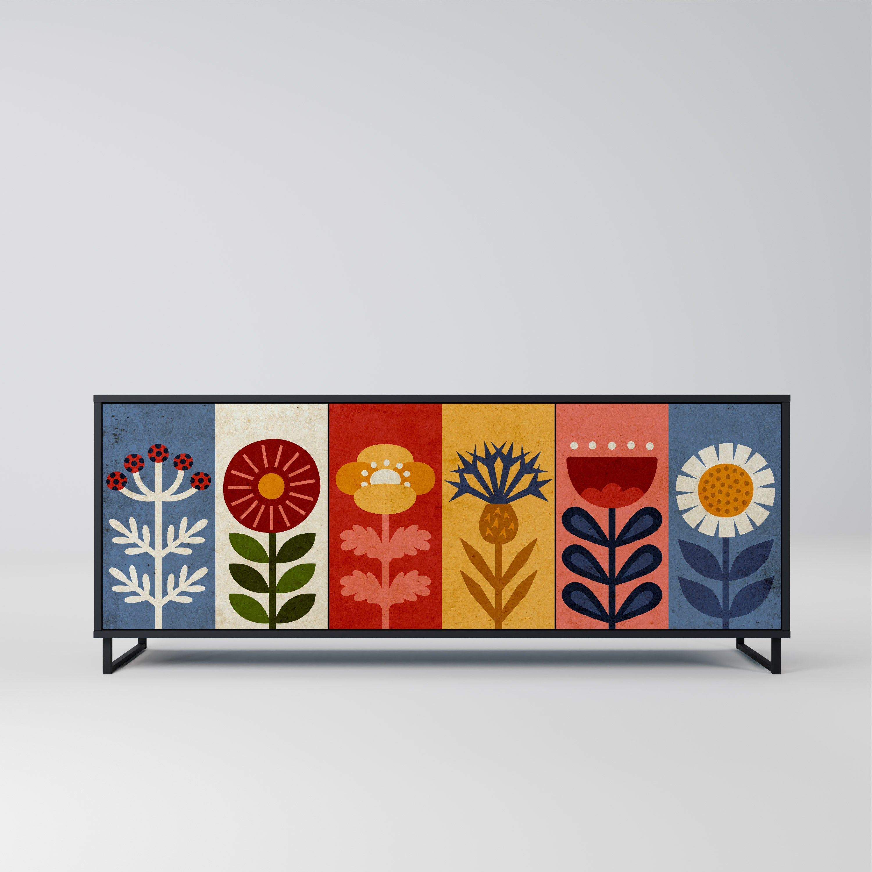 Aparador SCANDIC FLOWERET de 3 puertas con acabado negro