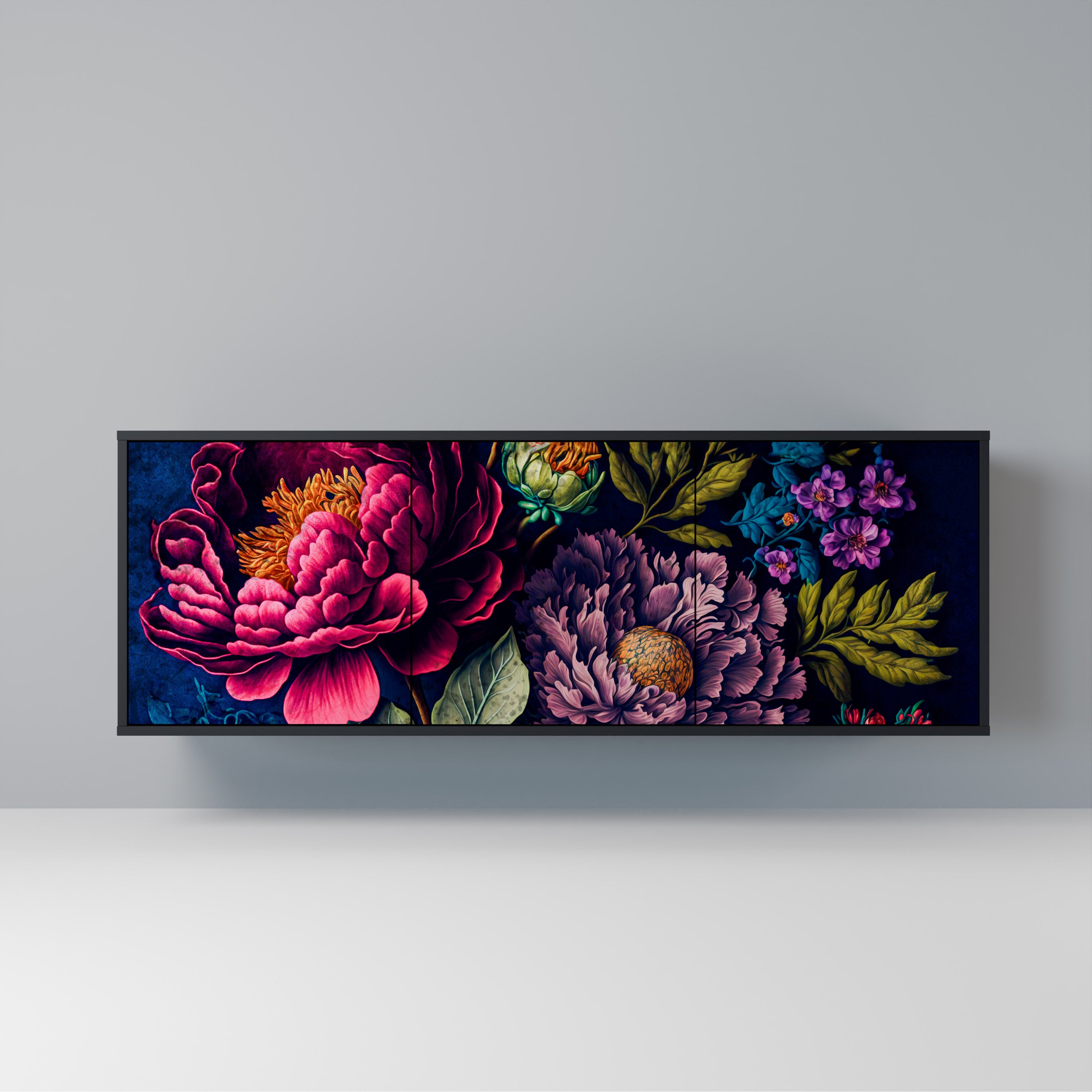 Aparador de 3 puertas BLOOMING ELEGANCE en acabado negro