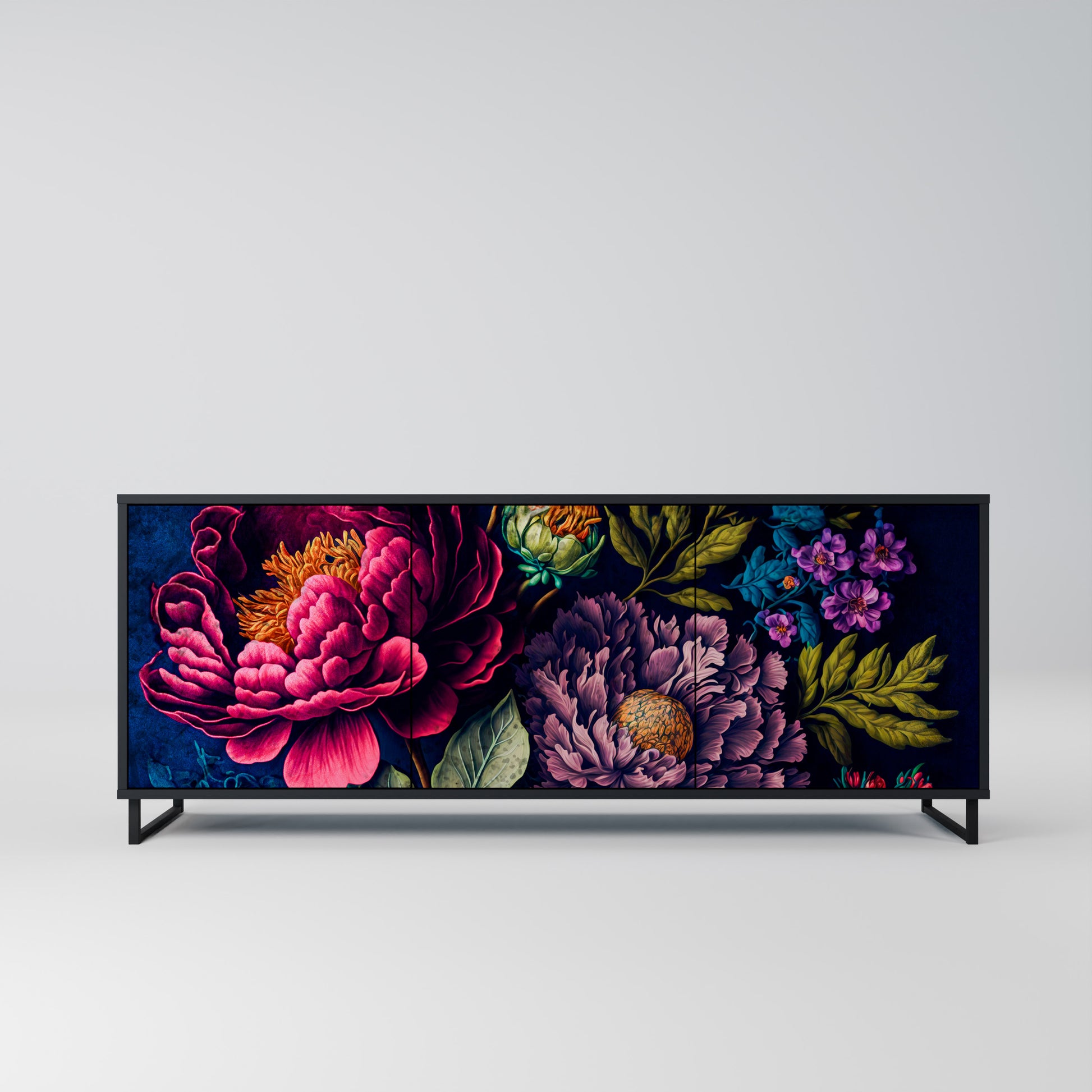 Aparador de 3 puertas BLOOMING ELEGANCE en acabado negro