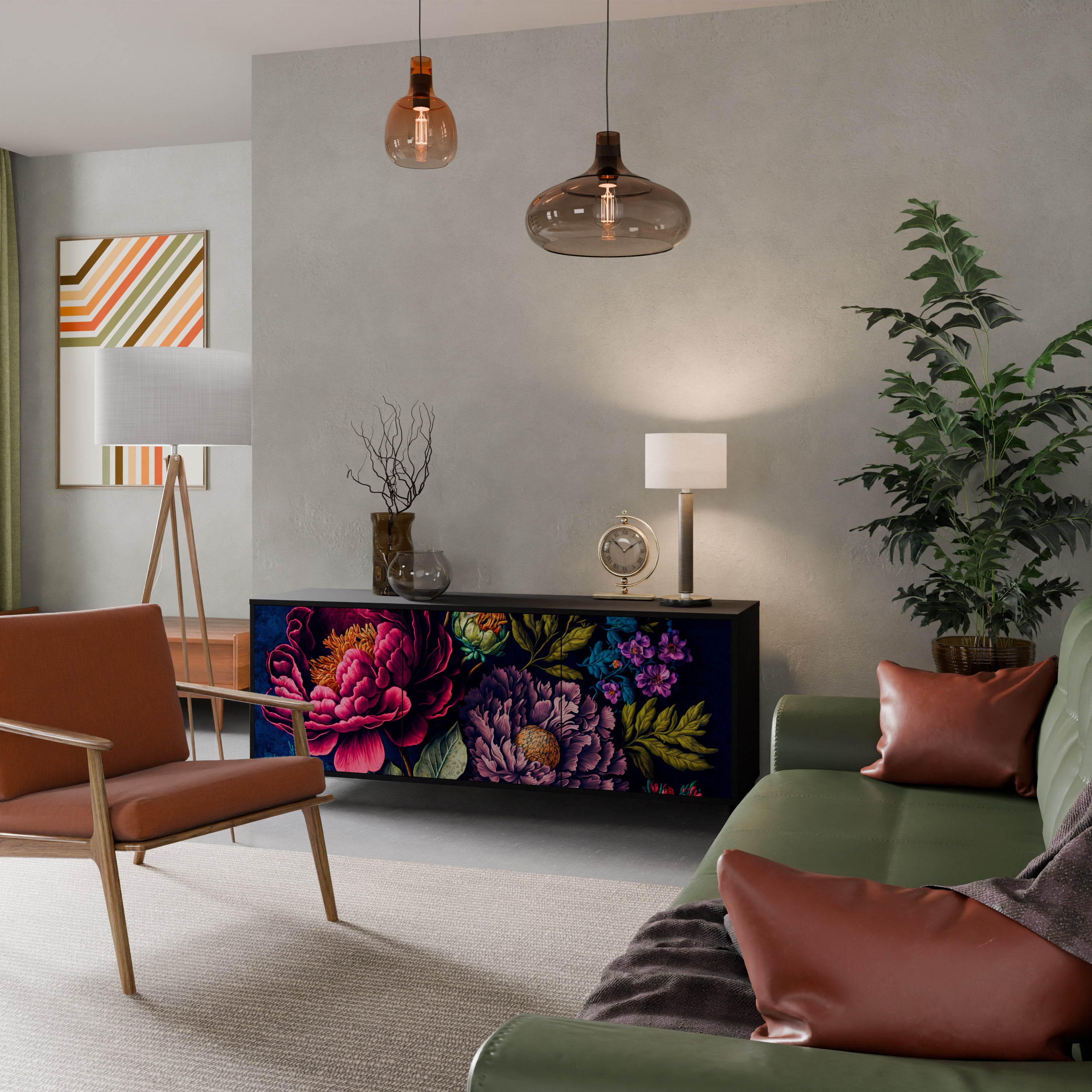 Aparador de 3 puertas BLOOMING ELEGANCE en acabado negro