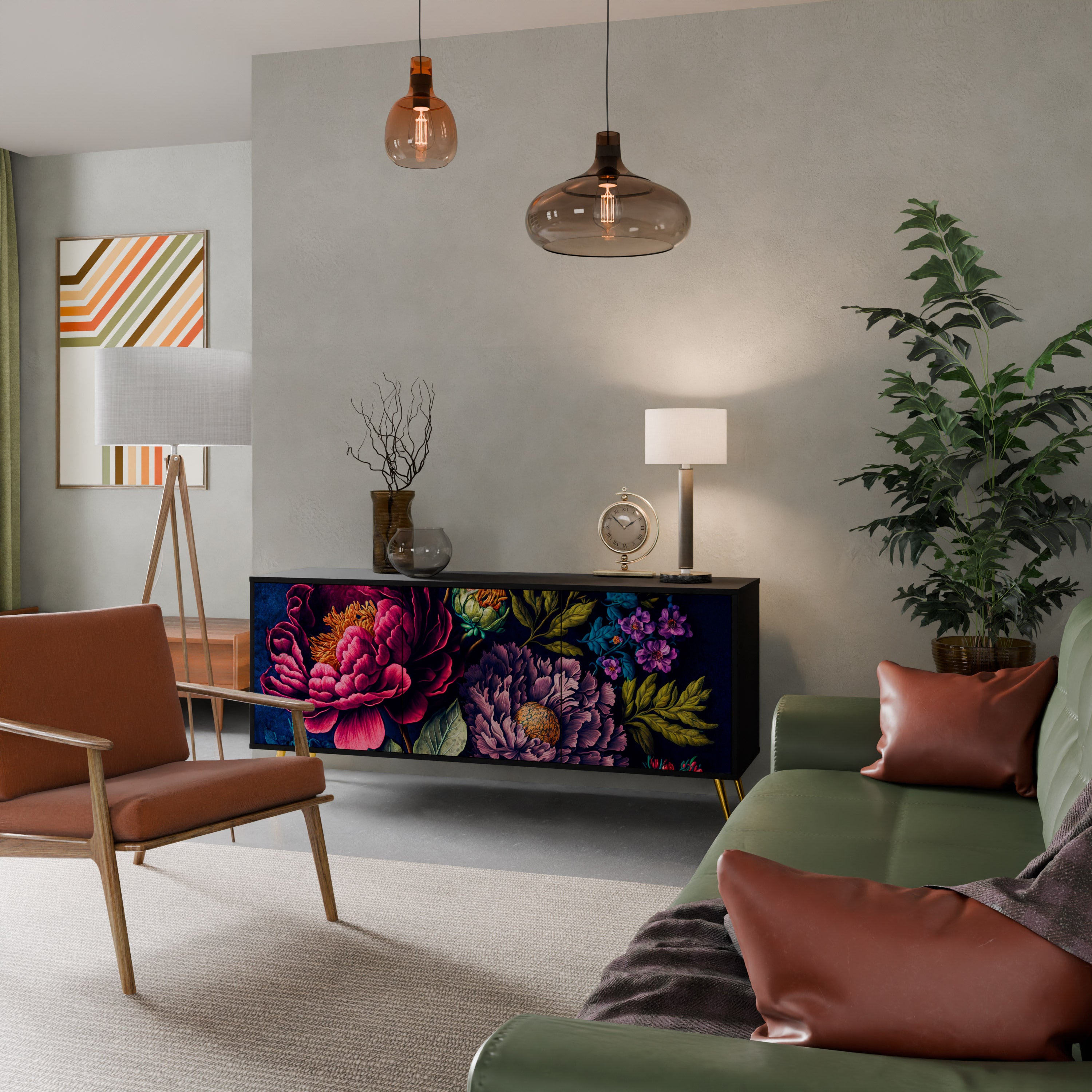 Aparador de 3 puertas BLOOMING ELEGANCE en acabado negro