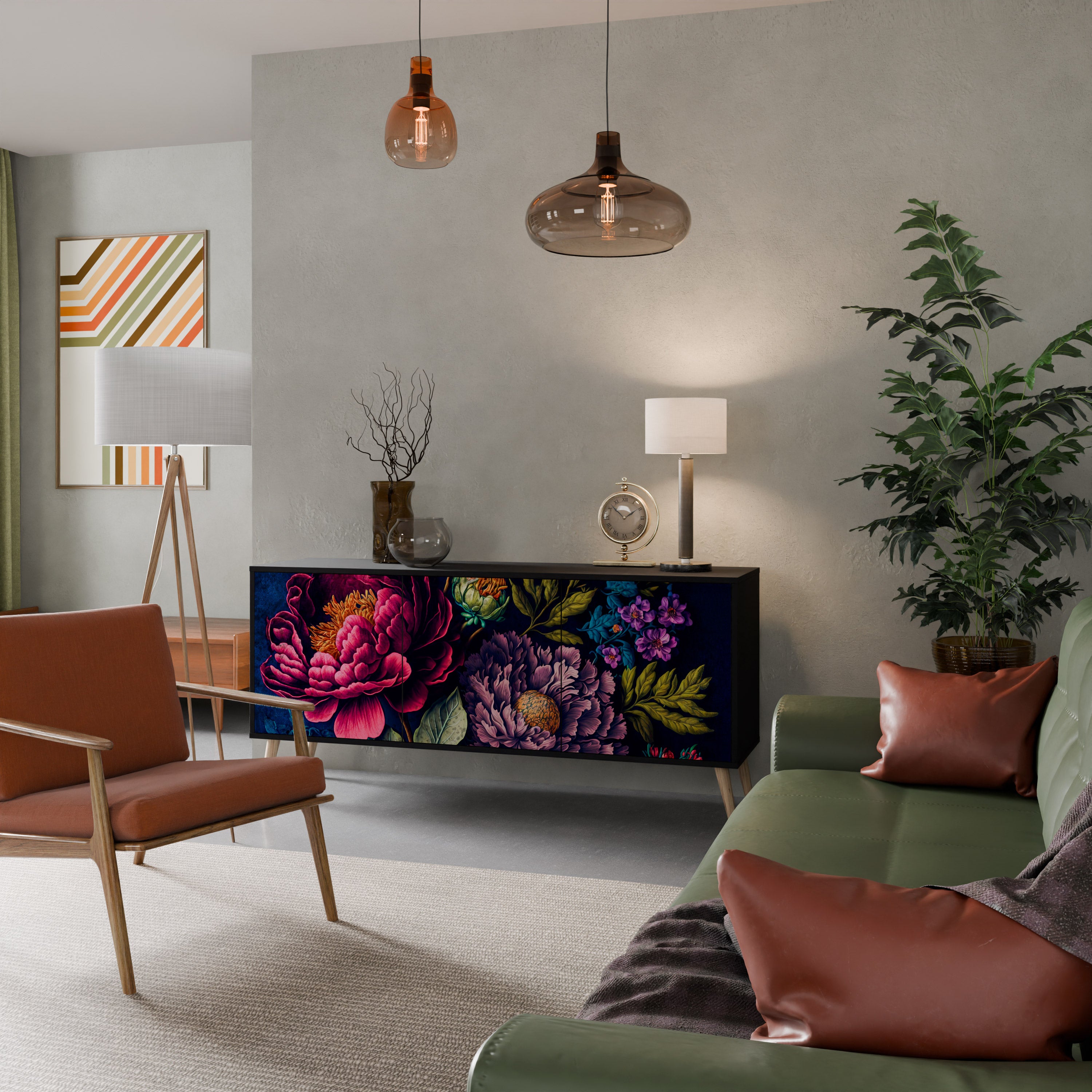 Aparador de 3 puertas BLOOMING ELEGANCE en acabado negro