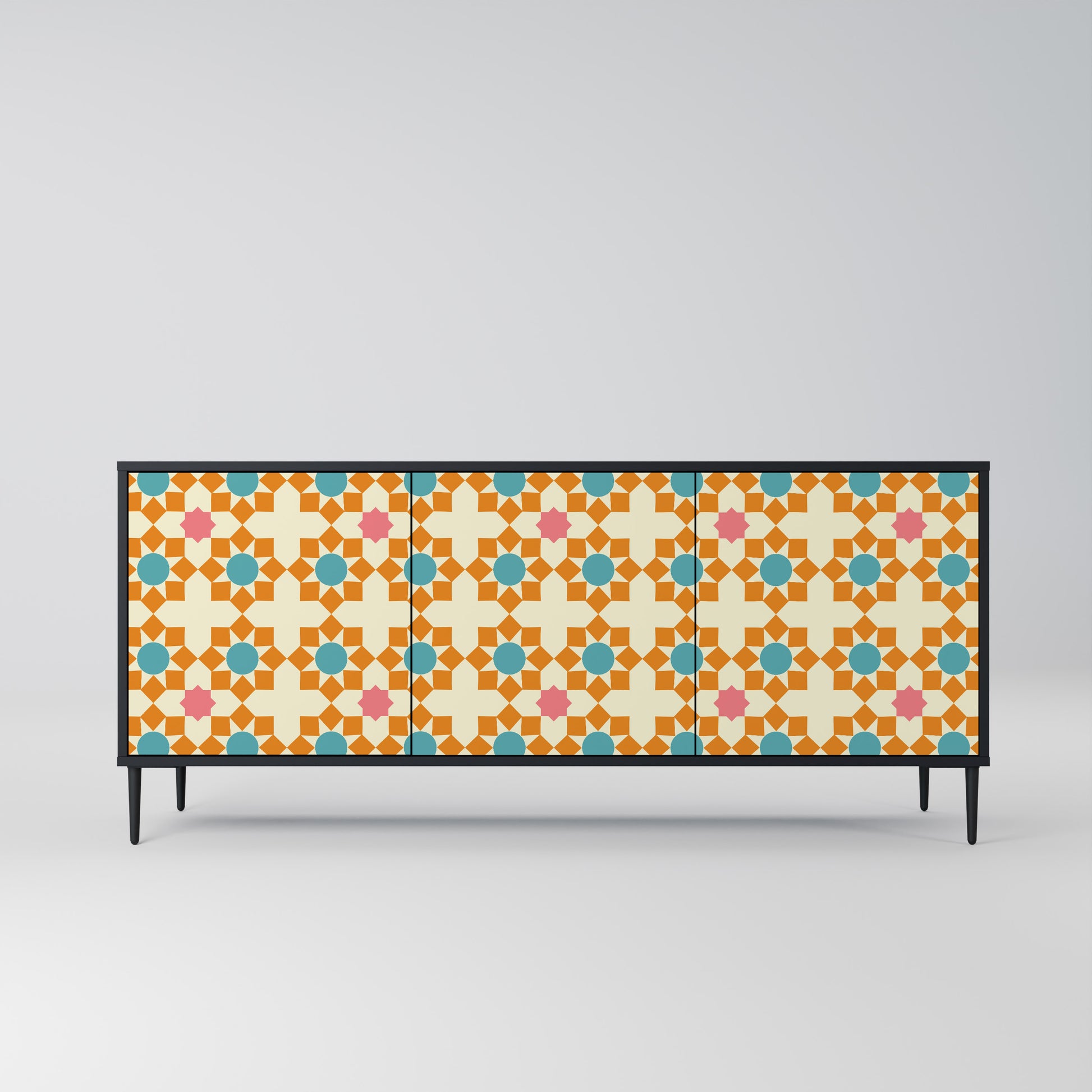 FLORAL DECOR 3-Door Sideboard in Black Finish