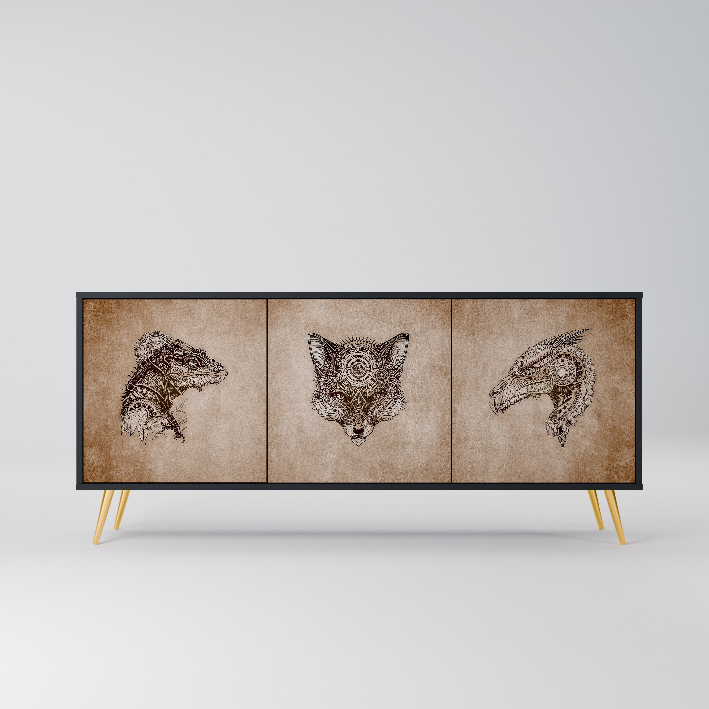 Aparador STEAMPUNK CLAN de 3 puertas con acabado negro