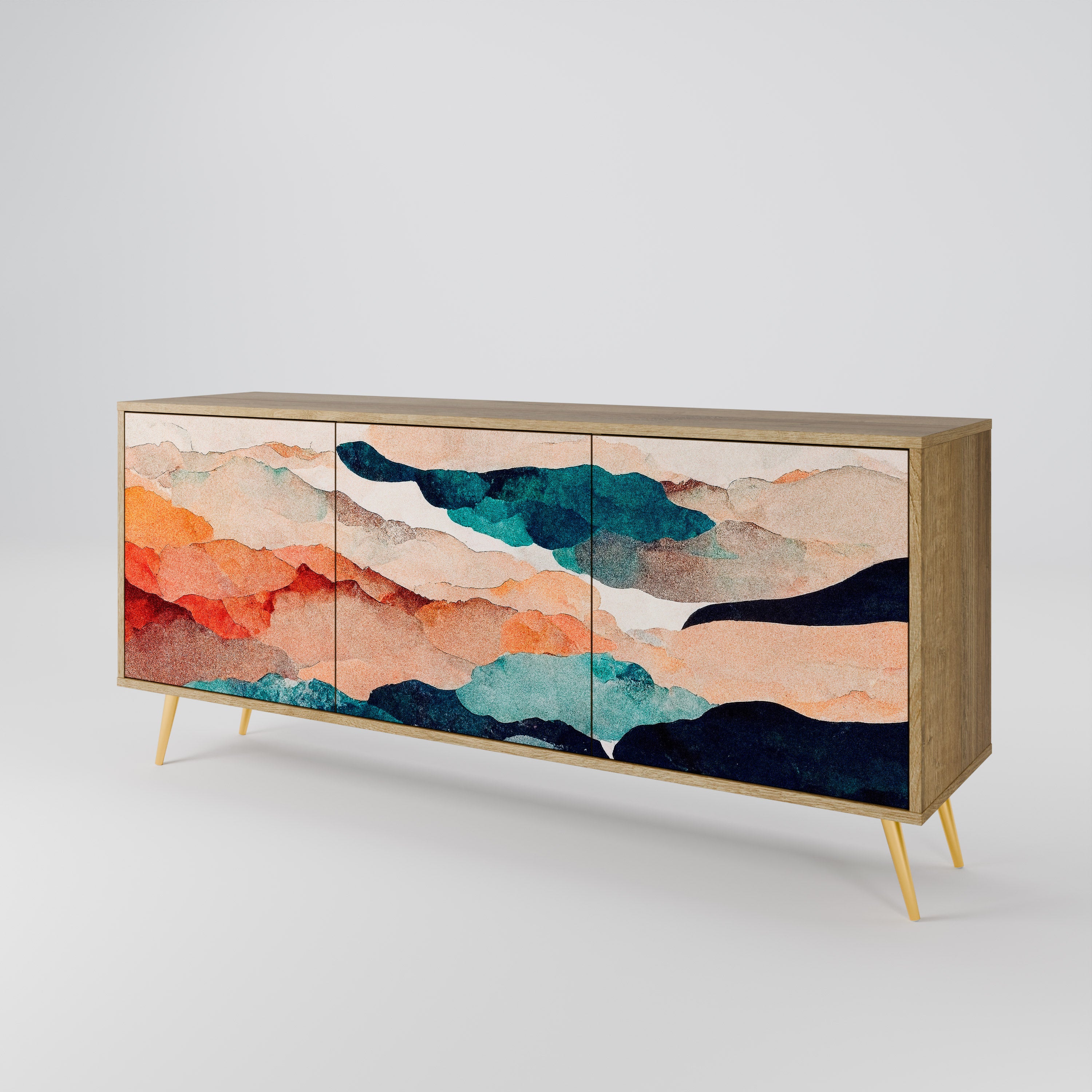 ABSTRACT LANDSCAPE 3-Door Sideboard in Oak Effect