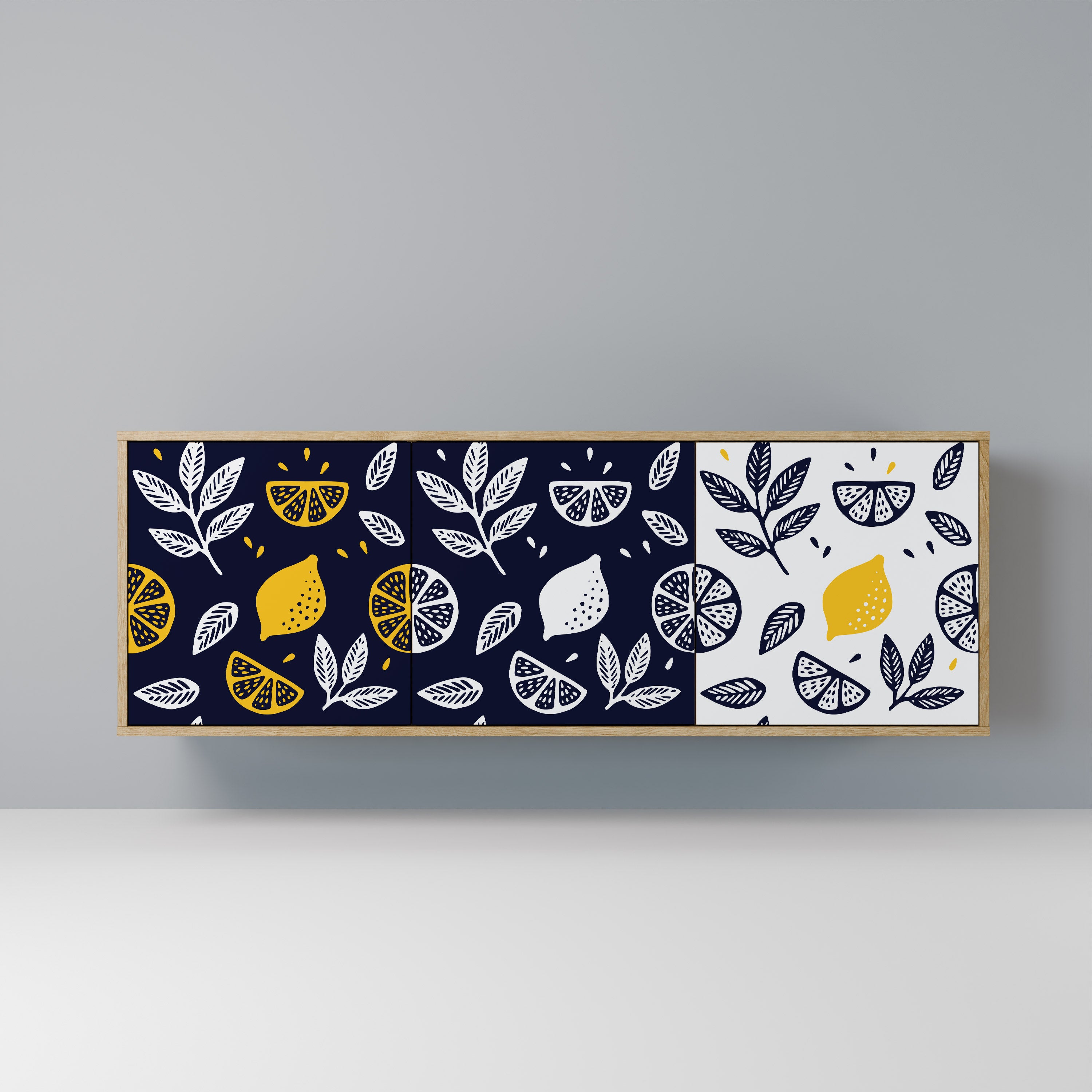 CITRUS BLACK AND WHITE 3-Door Sideboard in Oak Effect