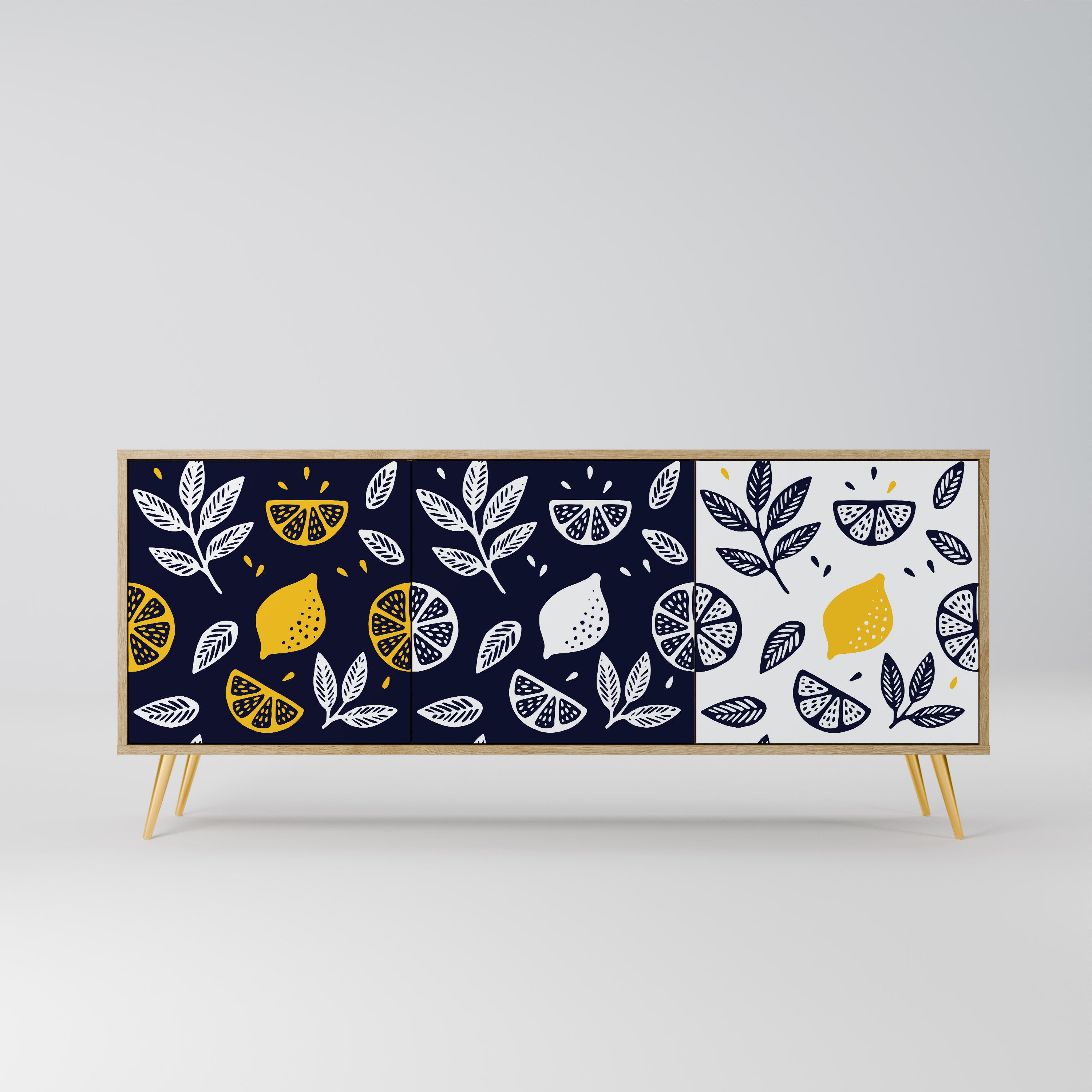 CITRUS BLACK AND WHITE 3-Door Sideboard in Oak Effect