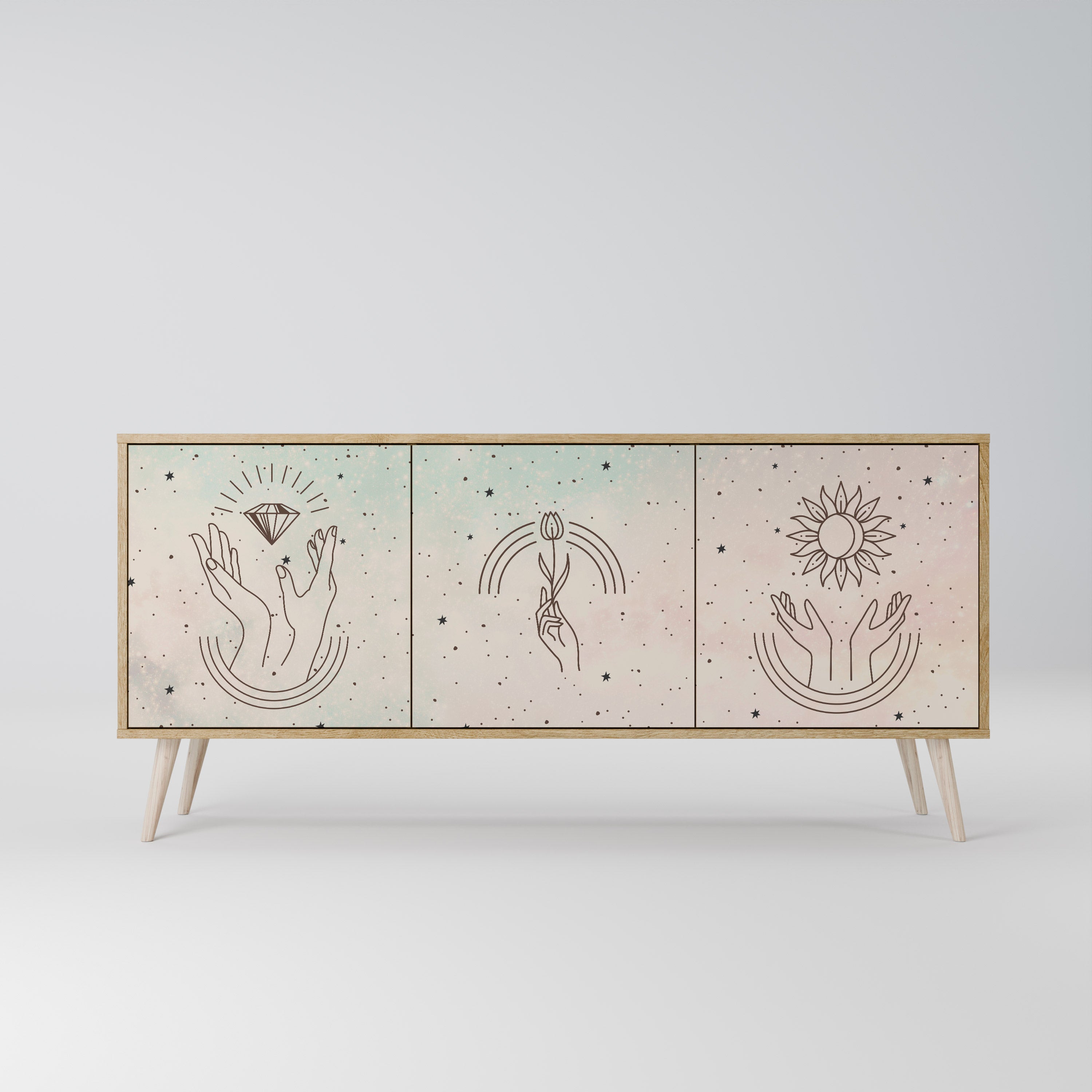 Aparador DELICATE BEAUTY de 3 puertas con efecto roble