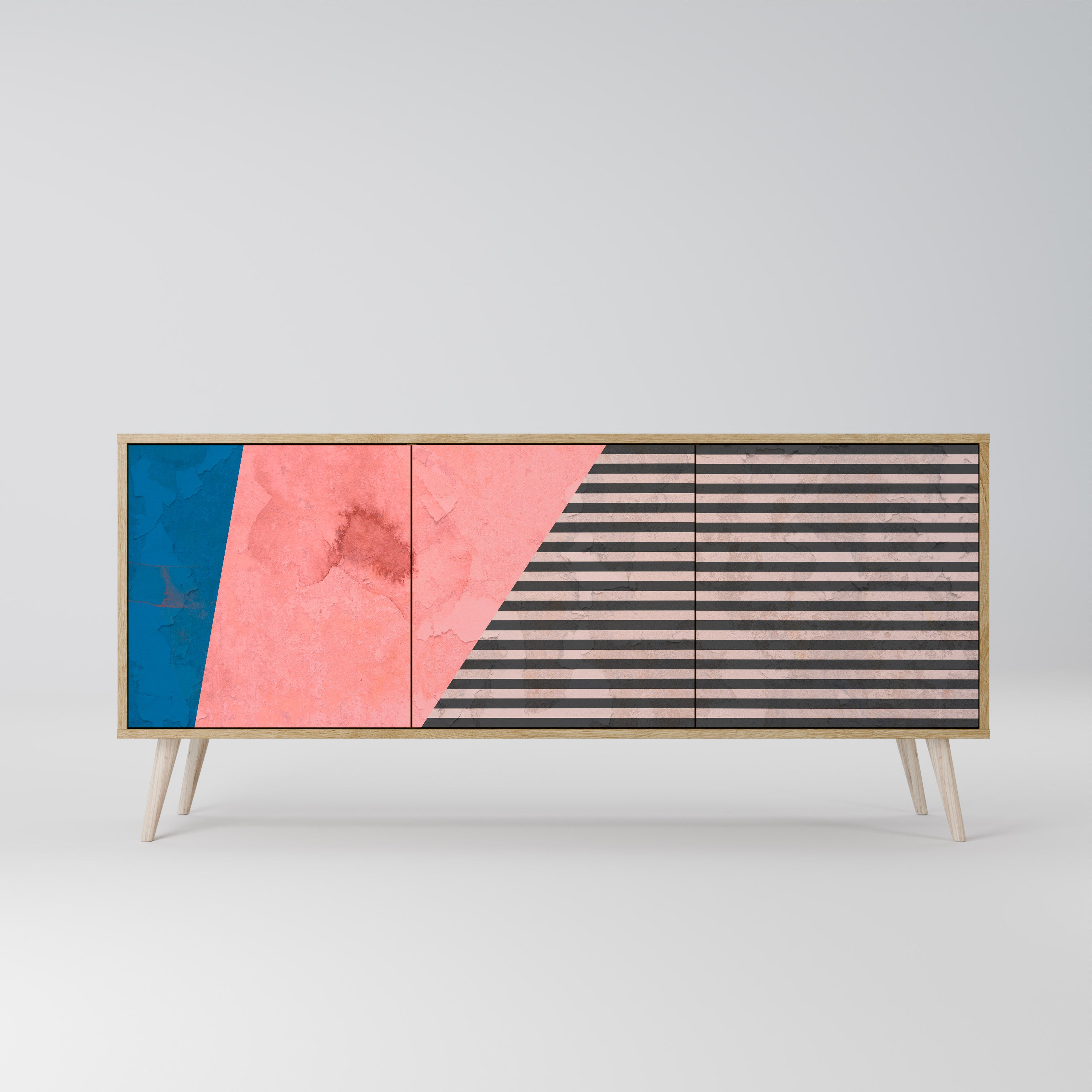Aparador GLAMOROUS STRIPE de 3 puertas con efecto roble