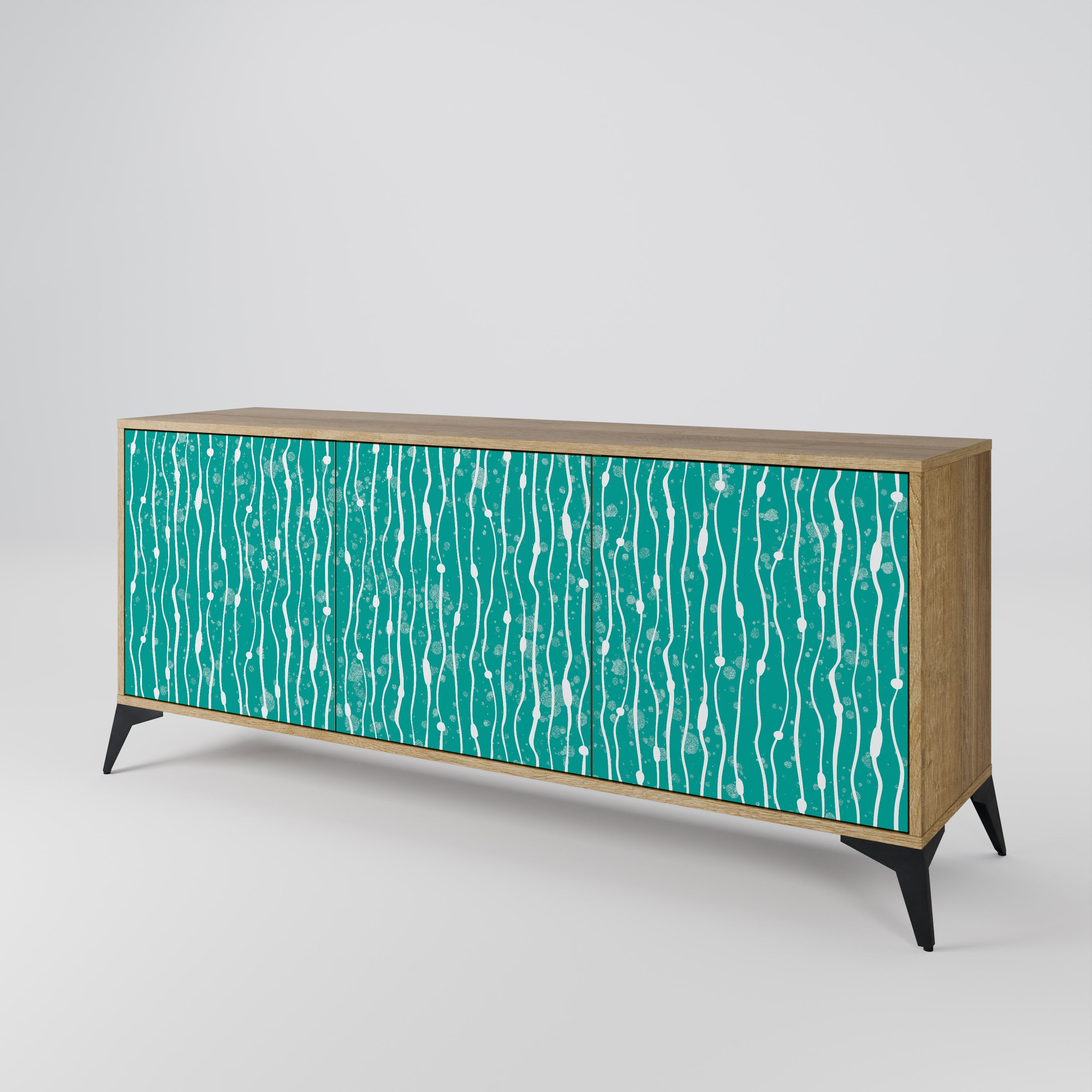 TURQUOISE RAIN 3-Door Sideboard in Oak Effect