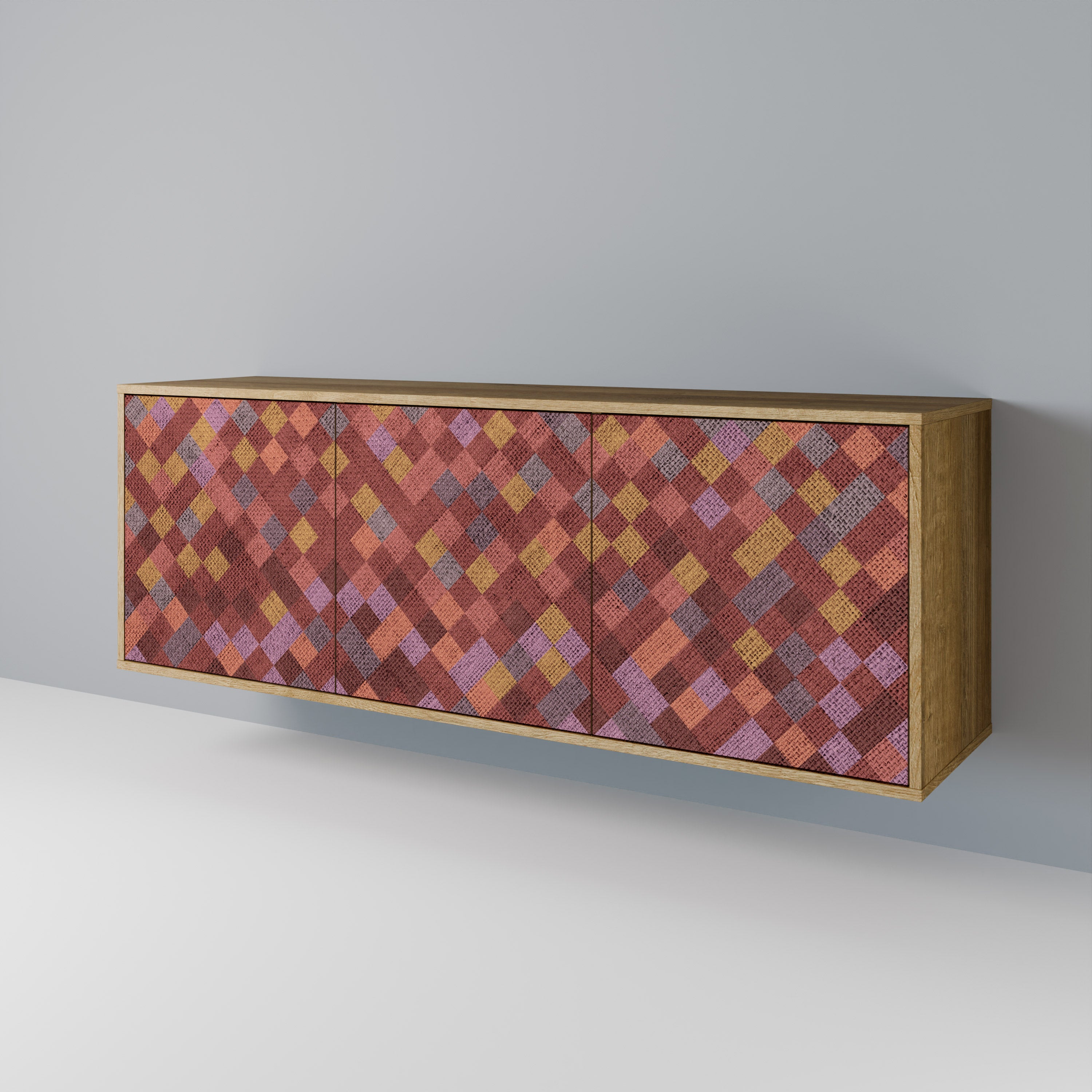 PAINTED SQUARES 3-Door Sideboard in Oak Effect