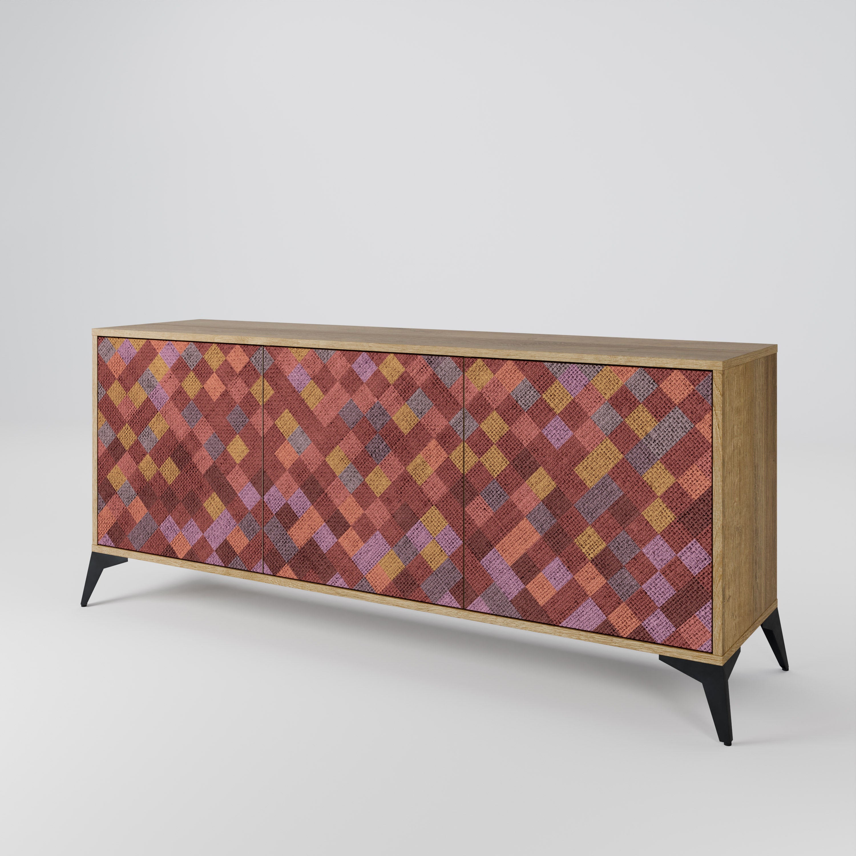 PAINTED SQUARES 3-Door Sideboard in Oak Effect