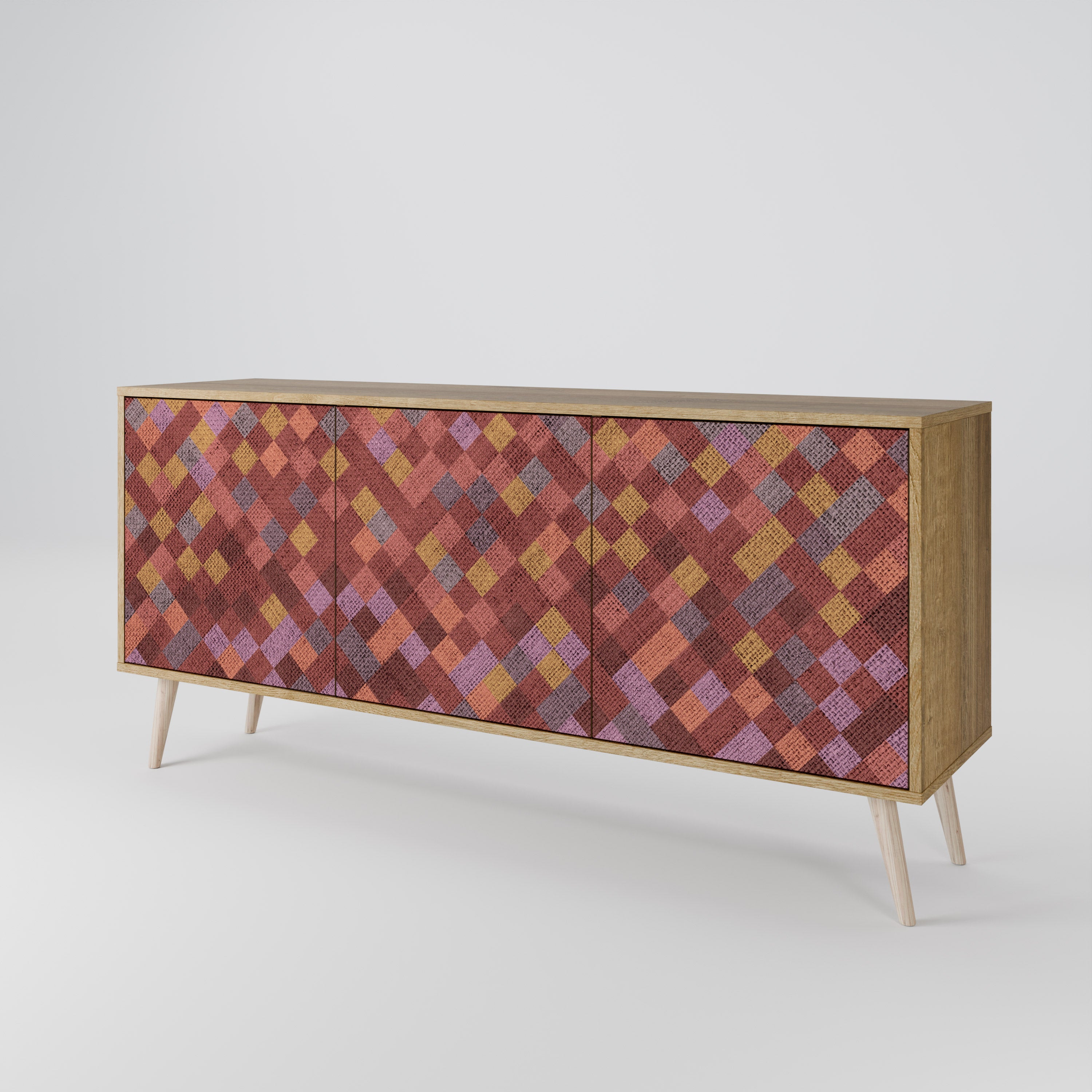 PAINTED SQUARES 3-Door Sideboard in Oak Effect