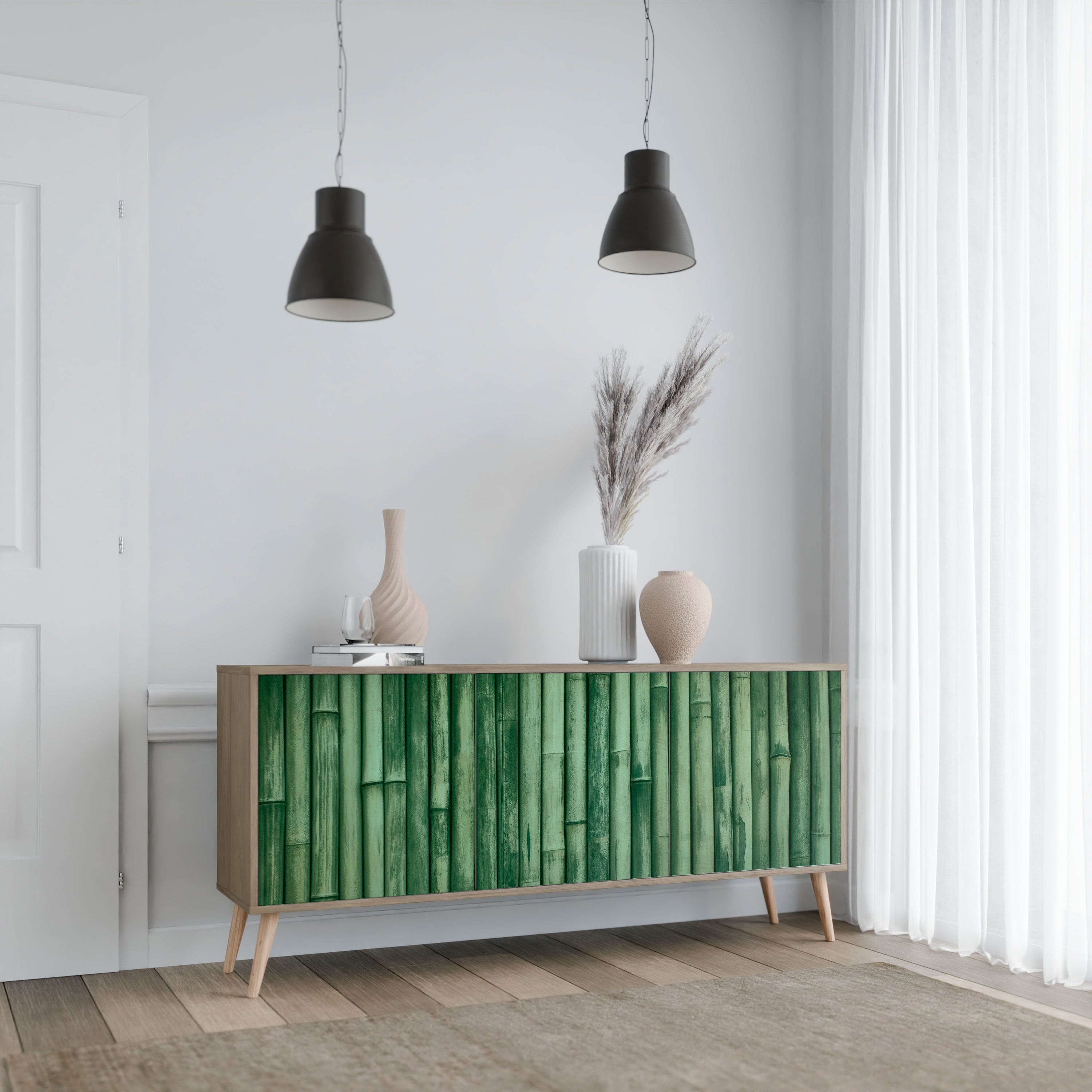 NATURAL GREEN 3-Door Sideboard in Oak Effect