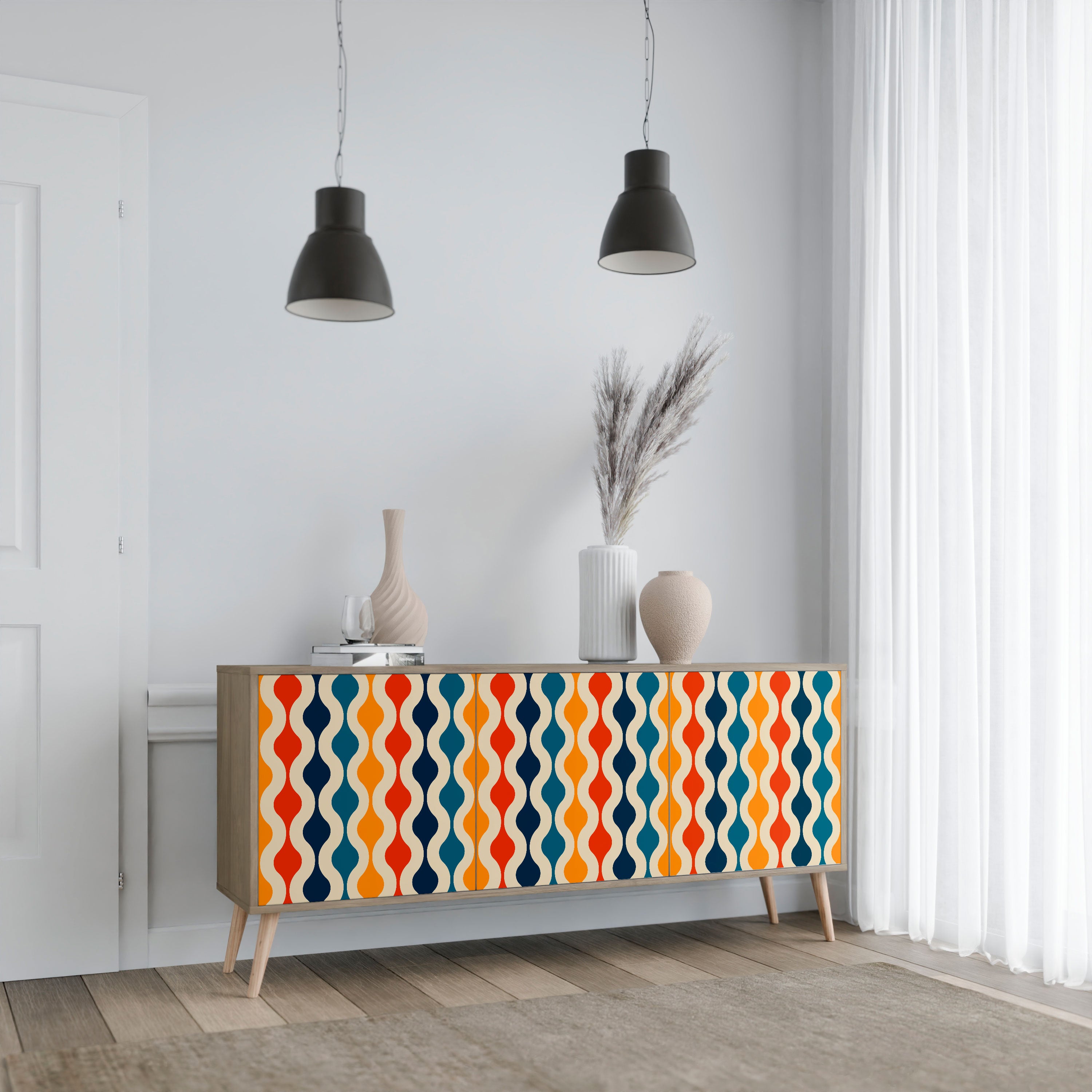 COLORFUL NOSTALGIA 3-Door Sideboard in Oak Effect
