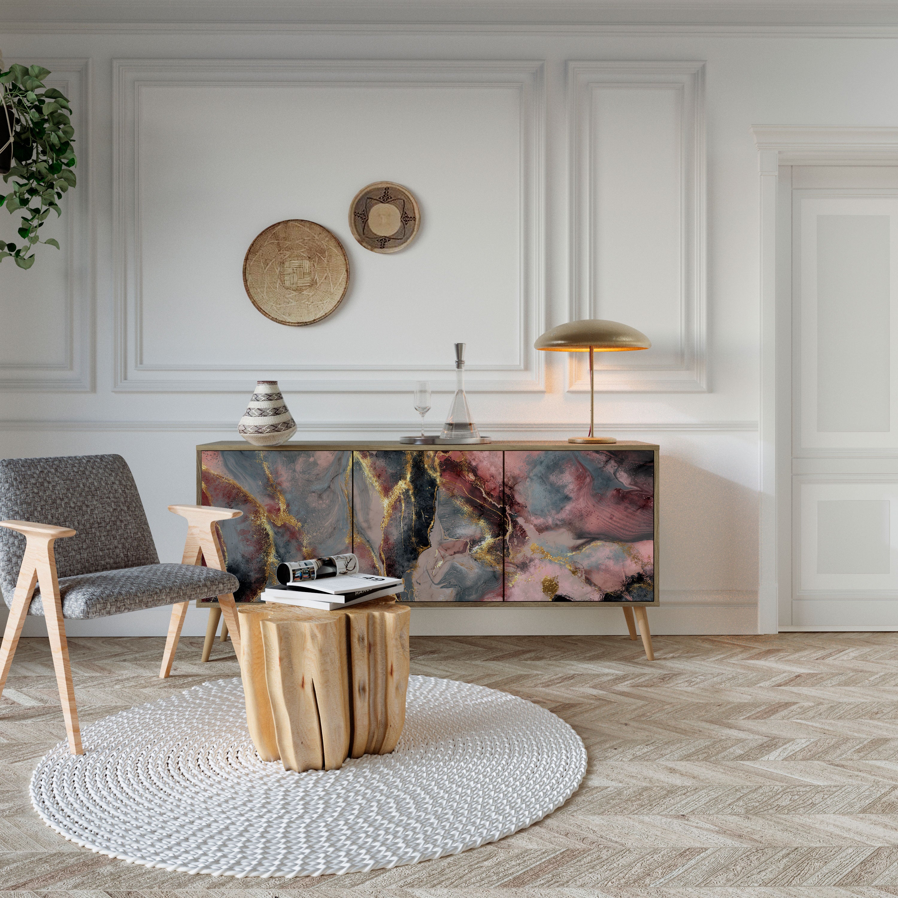 GOLDEN TIDES 3-Door Sideboard in Oak Effect