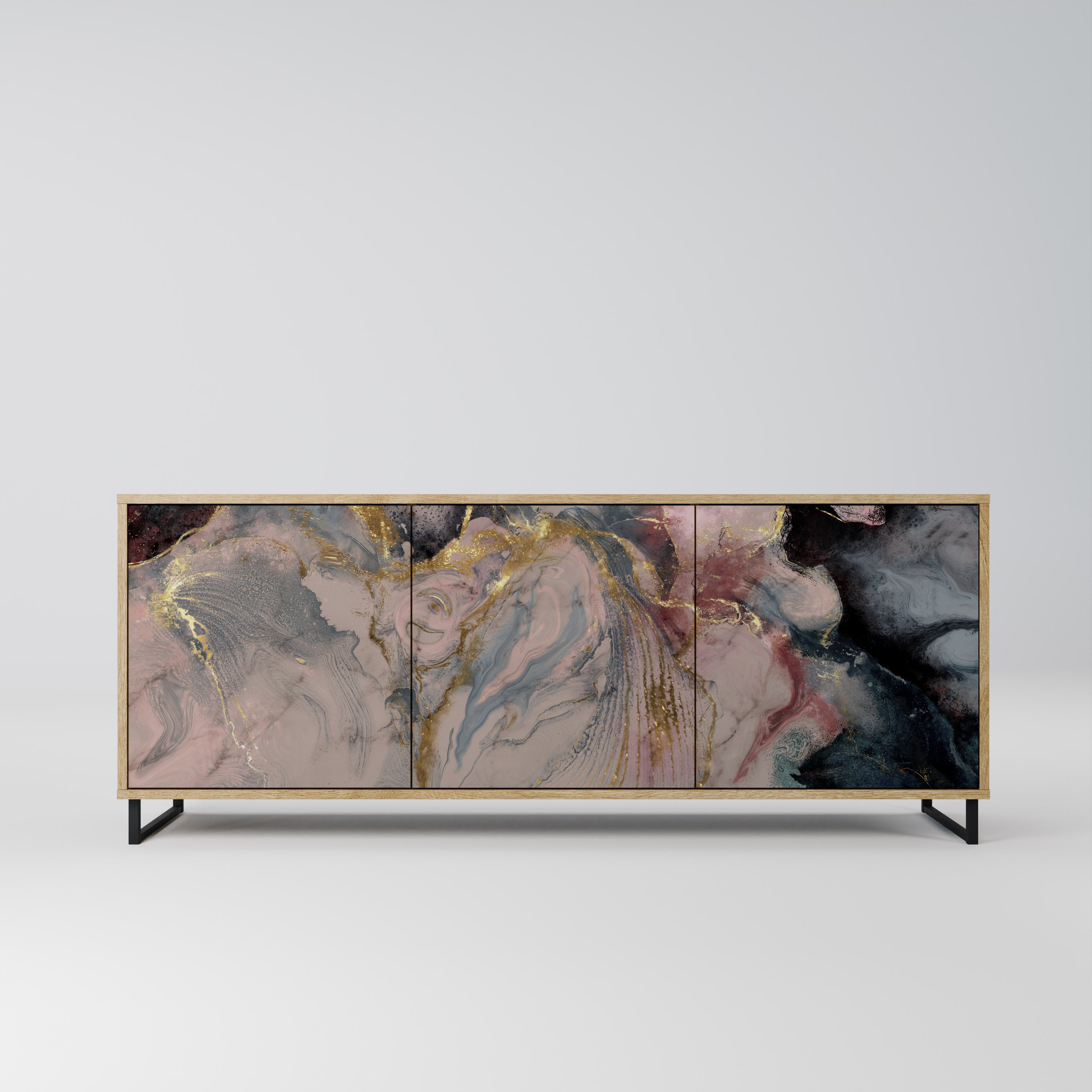 GILDED SWIRLS 3-Door Sideboard in Oak Effect