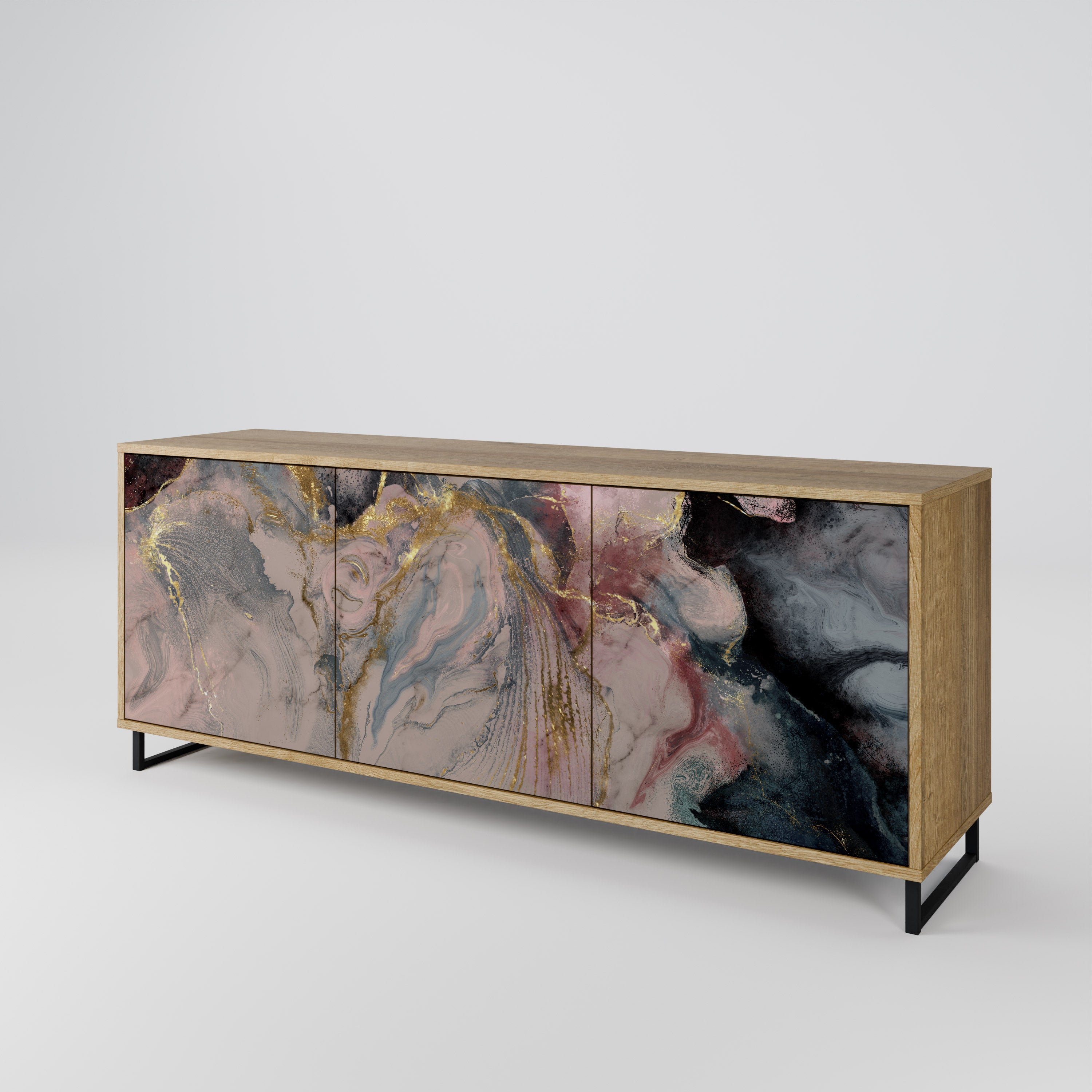 GILDED SWIRLS 3-Door Sideboard in Oak Effect