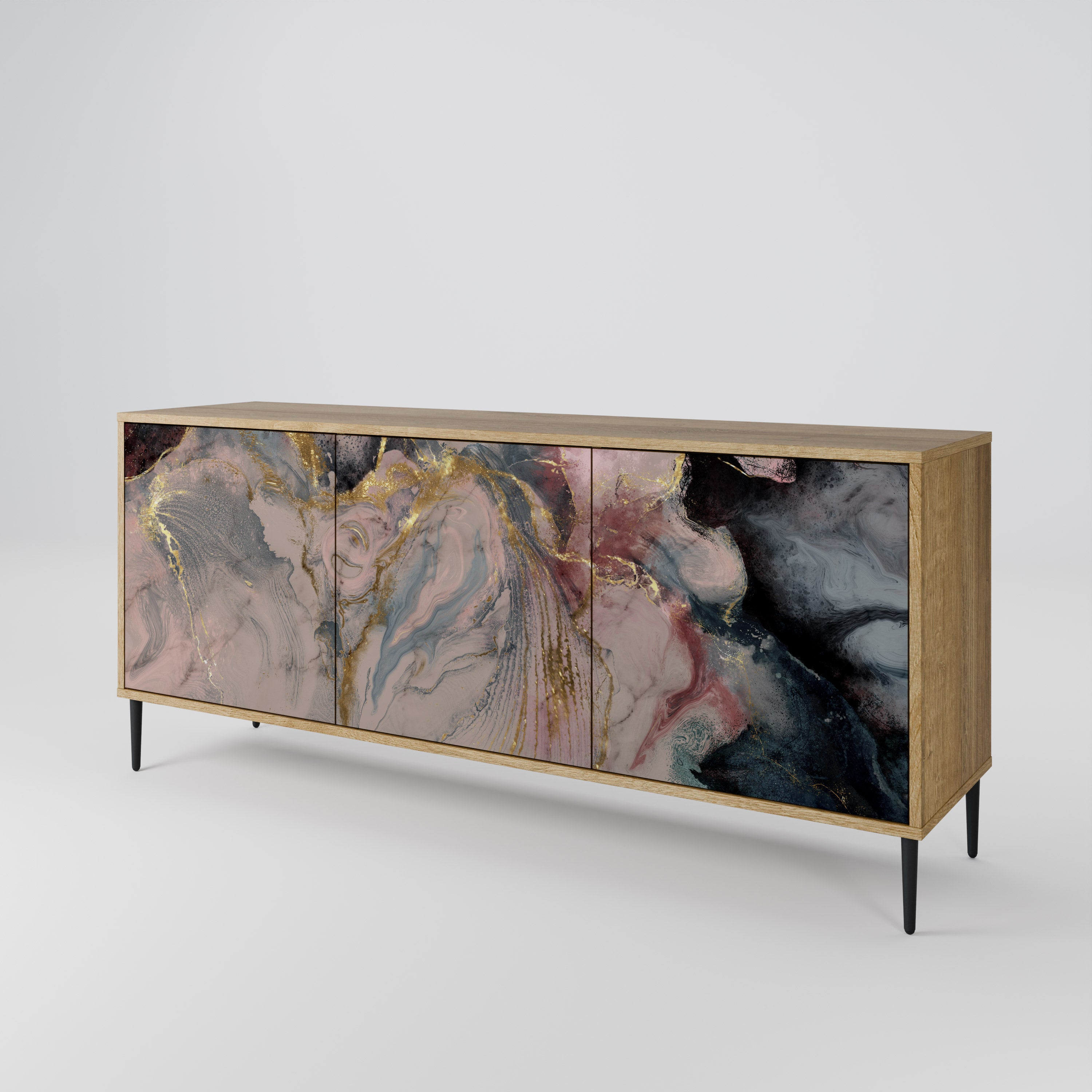 GILDED SWIRLS 3-Door Sideboard in Oak Effect
