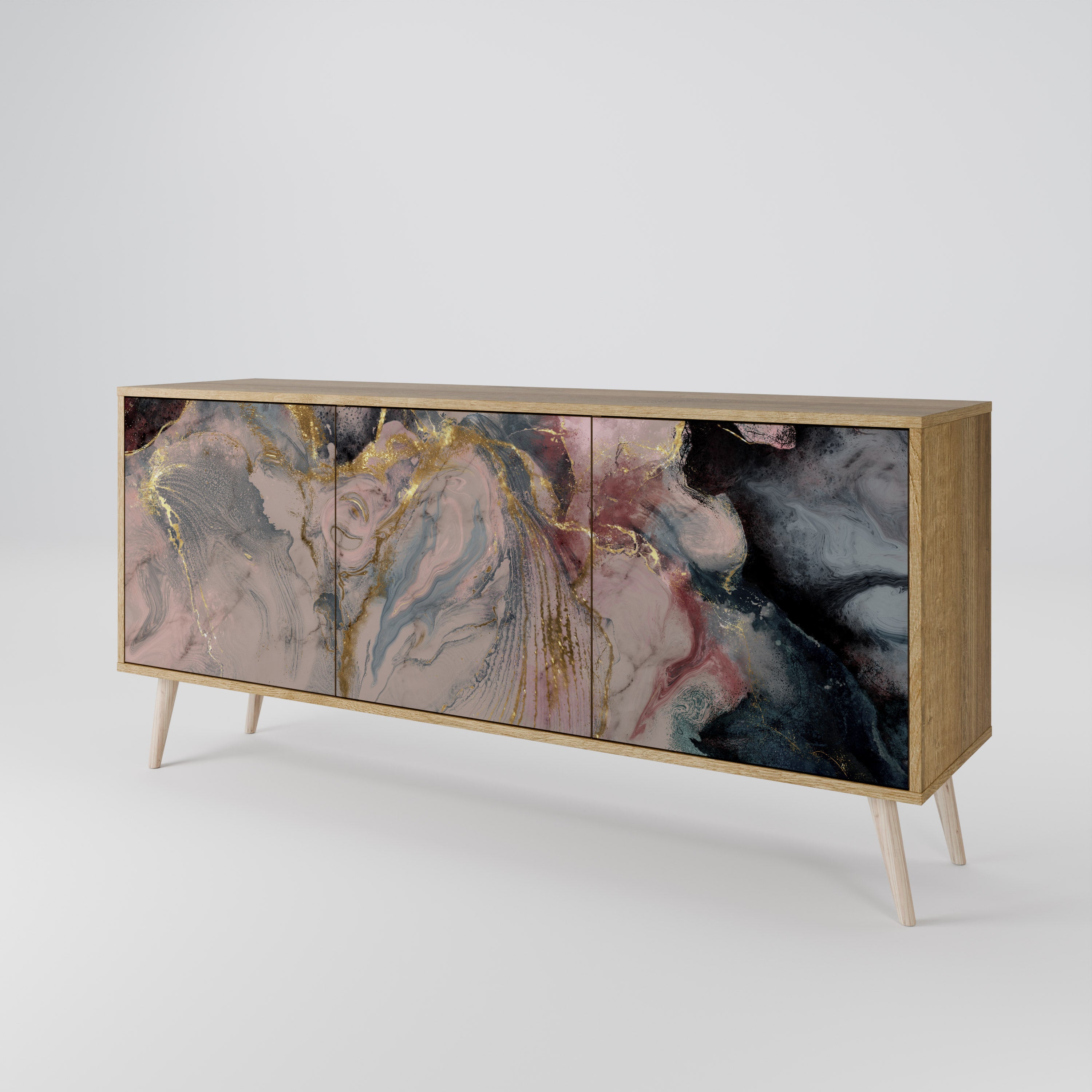 GILDED SWIRLS 3-Door Sideboard in Oak Effect