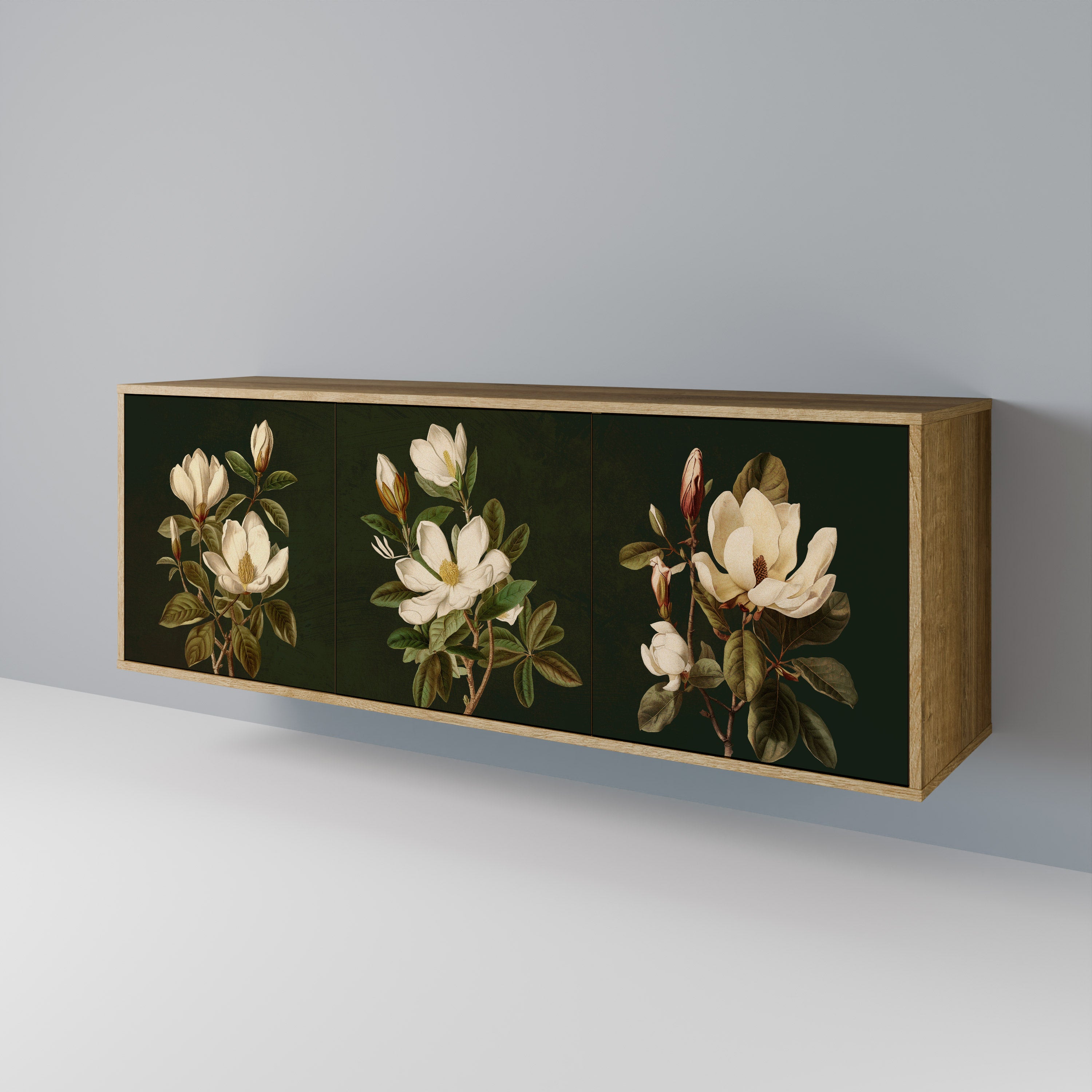 FLORAL NOIR 3-Door Sideboard in Oak Effect
