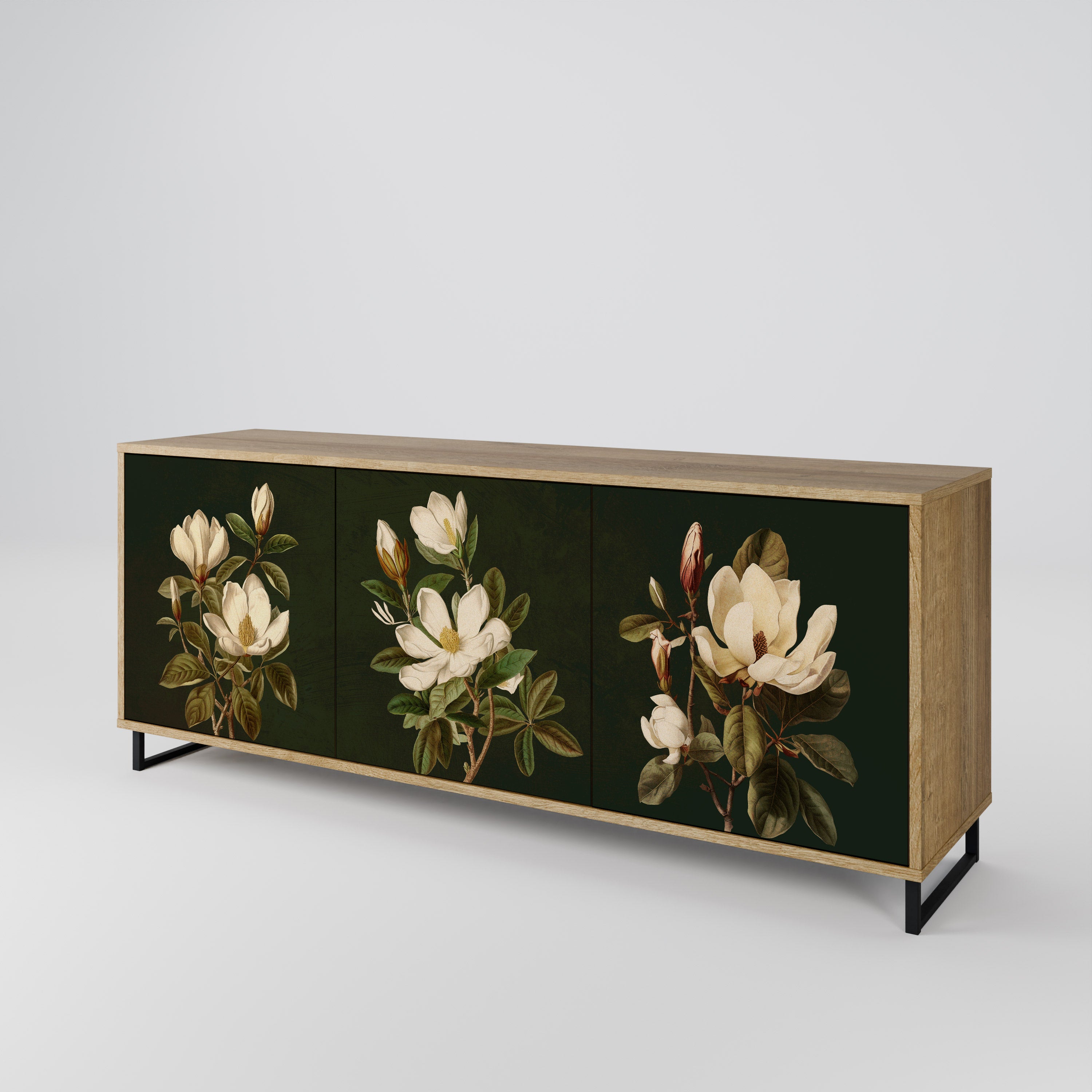 FLORAL NOIR 3-Door Sideboard in Oak Effect